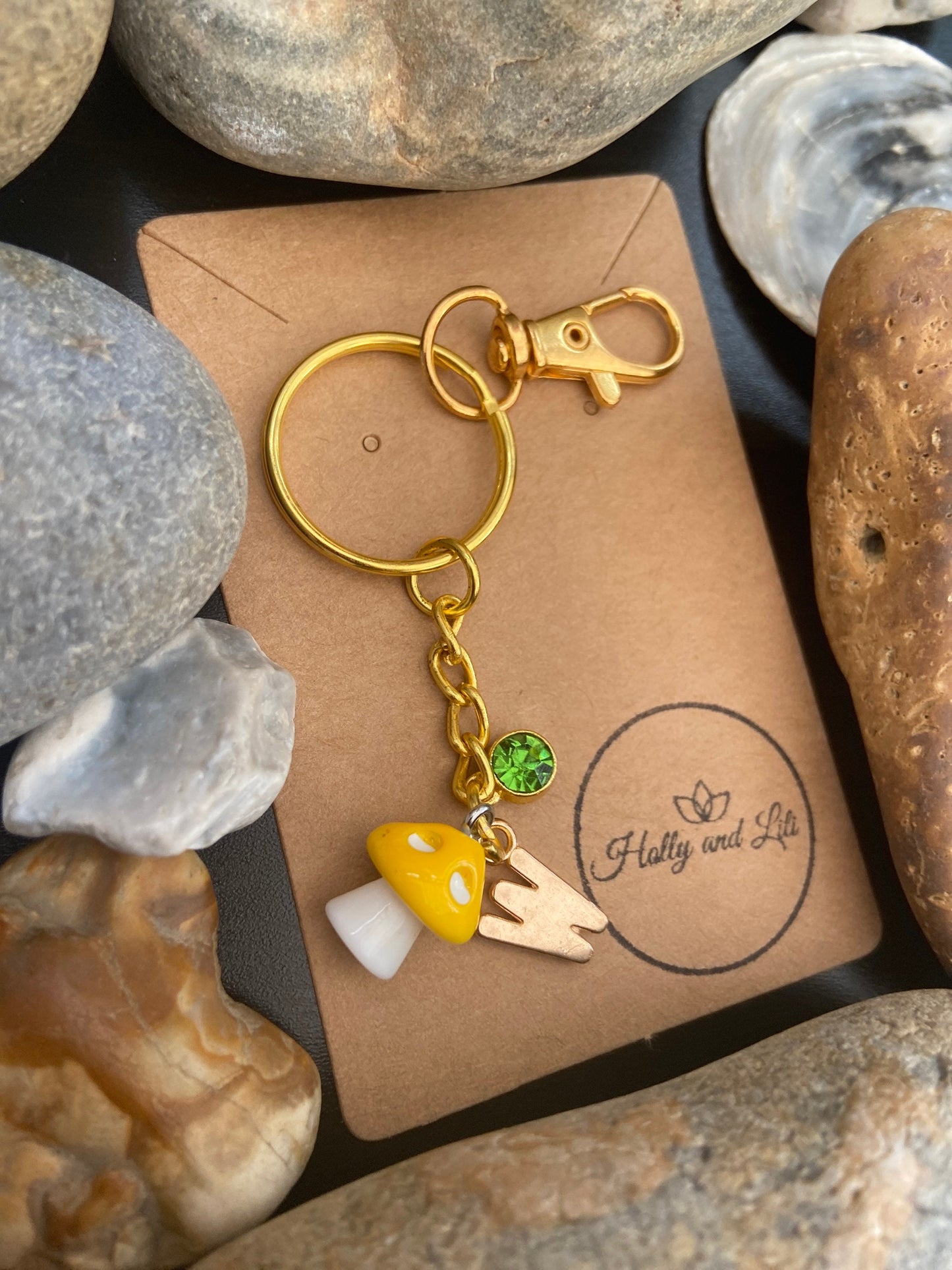 Mini Mushroom charm Personalised keychain, Mushy Keyring, Shroom Novelty Gifts, Toadstool Keychain, Alphabetical Initial, Birthstone Charms