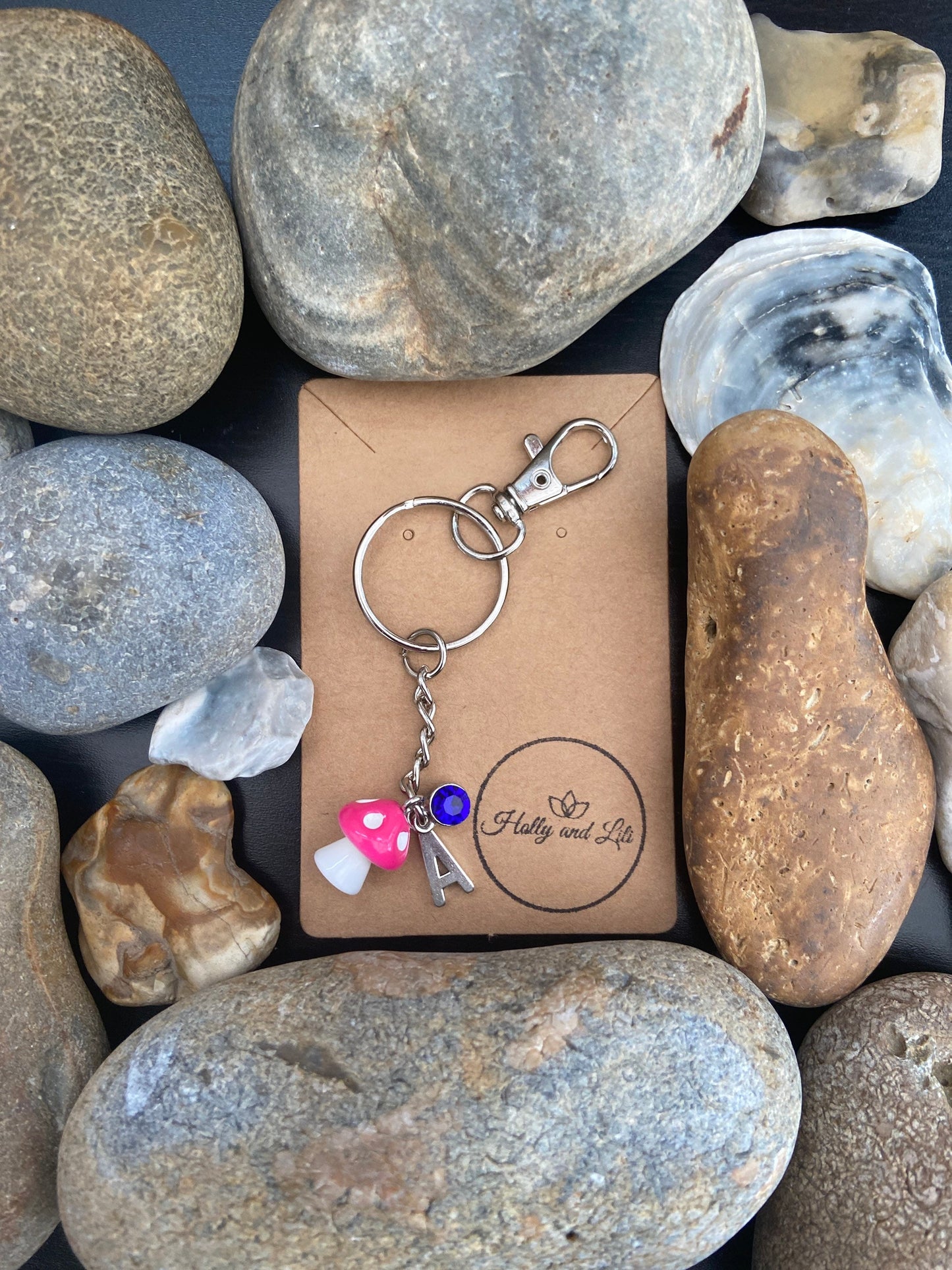 Mini Mushroom Rose charm, Personalised keychain, Novelty Keyring, Zipper Chain, Alphabetical Initial, Birthstone Charms, Cute Querky Gifts