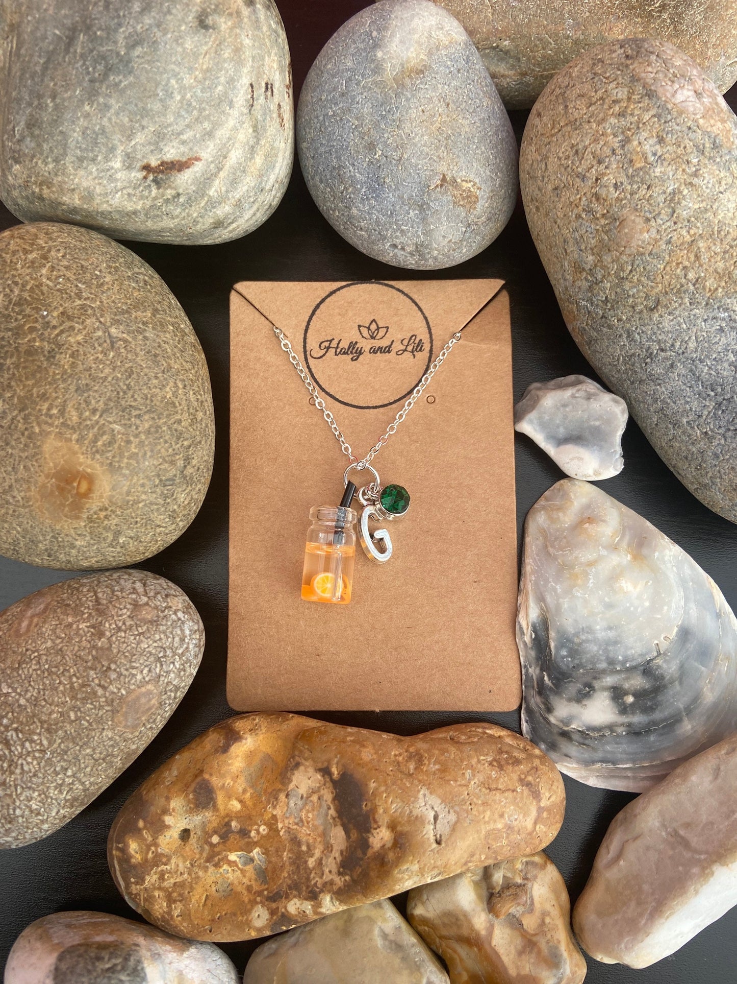 Orange Fruit Water Personalised Pendant Charm Necklace, Alphabet Initials, Birthstone Charm, First Necklace, Gift for daughter, Unique Gifts