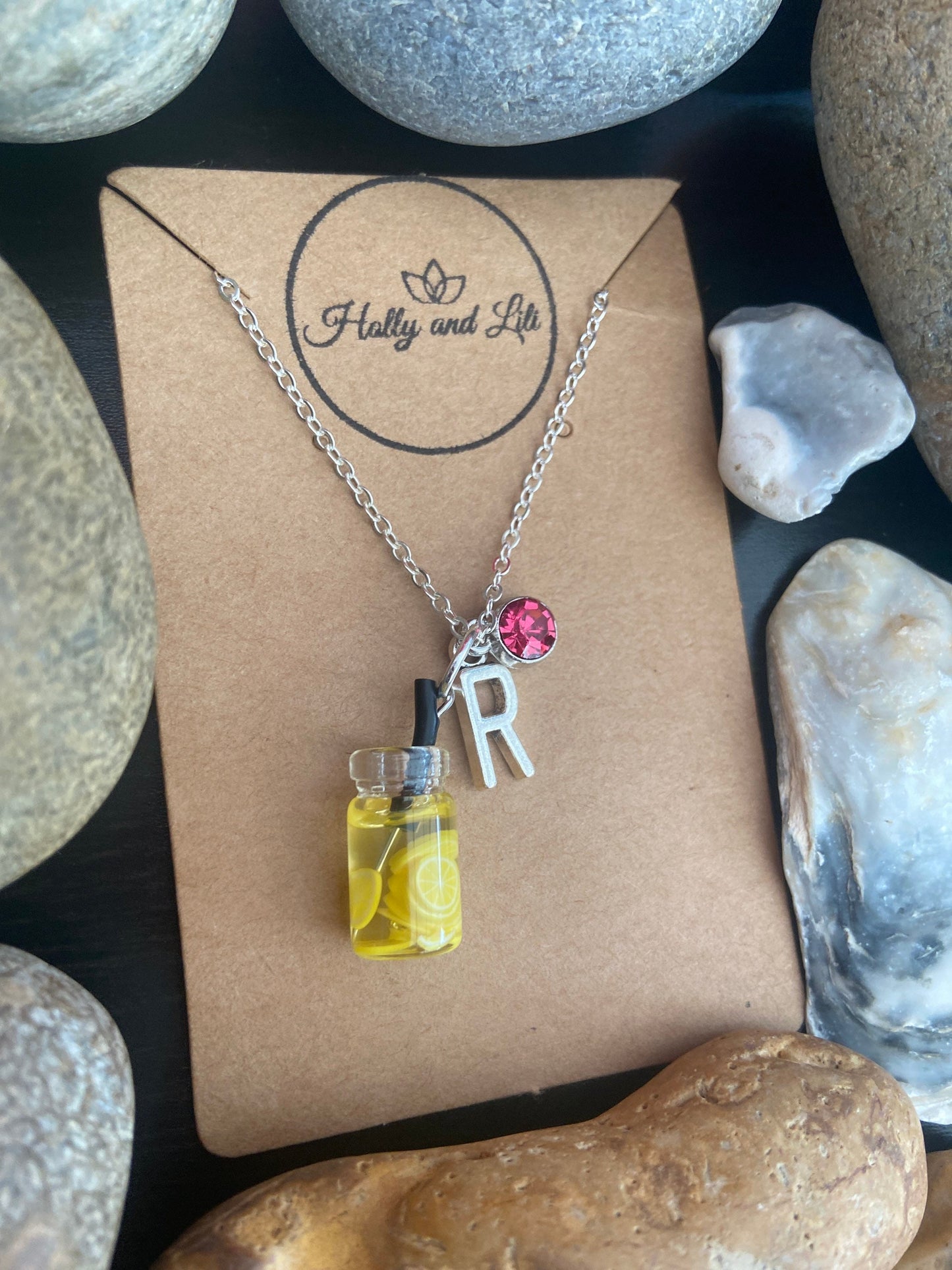 Lemon Fruit Water Personalised Pendant Charm Necklace, Alphabet Initials, Birthstone Charm, First Necklace, Gift For Her, Unique Cute Gift