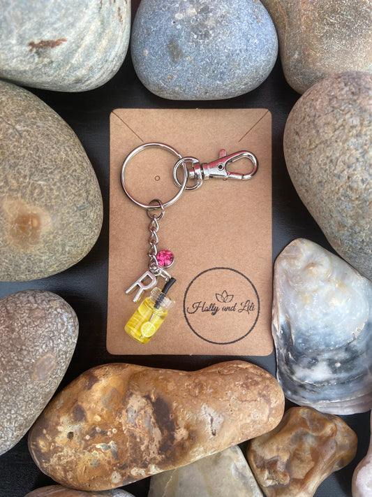 Lemons Fruit Water Boba Personalised Keychain, Lemon Keyring, Alphabet Initials,  Birthstone Charm, Citrus Zipper Chain, Initial Keychain