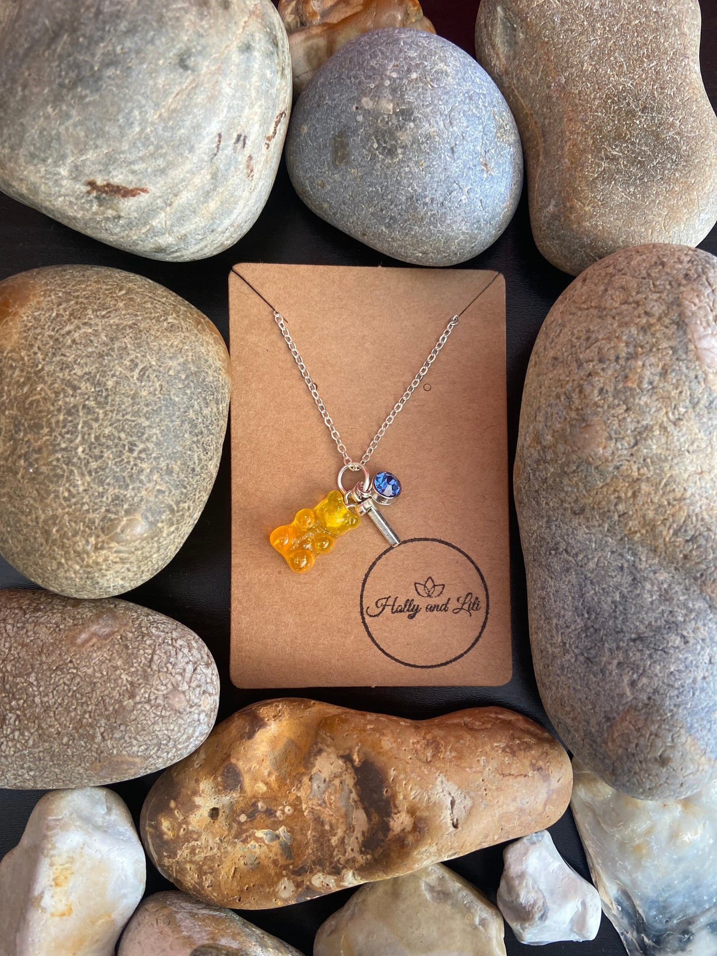 Gummy Bear Yellow-Orange Style Personalised Pendant Charm Necklace, Alphabet Initials, Birthstone Charm, First Necklace , For Her, Cute Gift