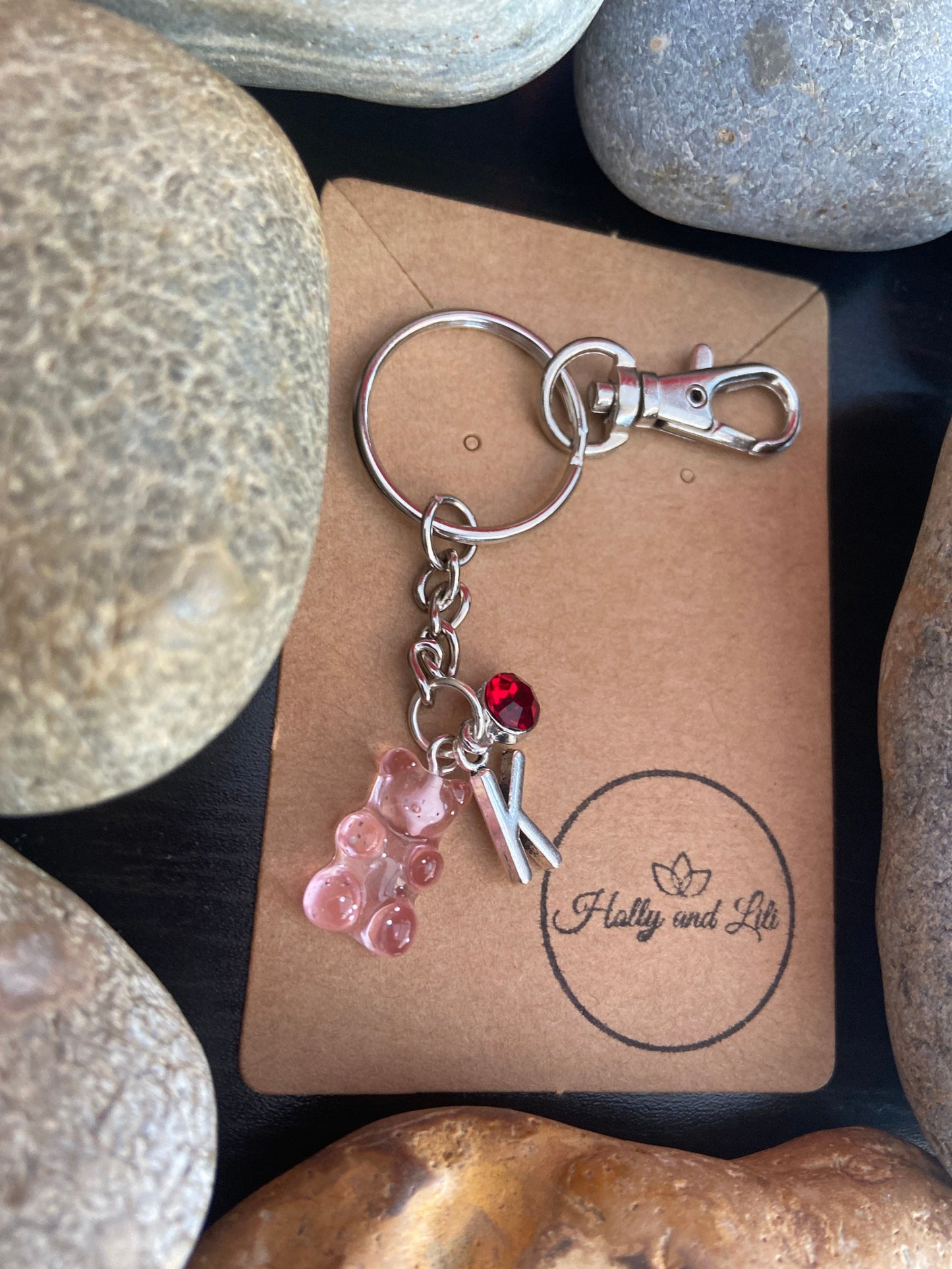 Gummy Bear Pink Clear Style Personalised Keychain, Novelty Keyring, Alphabet Initials, Birthstone Charm, Initial Keyring , Zipper Chain, BFF