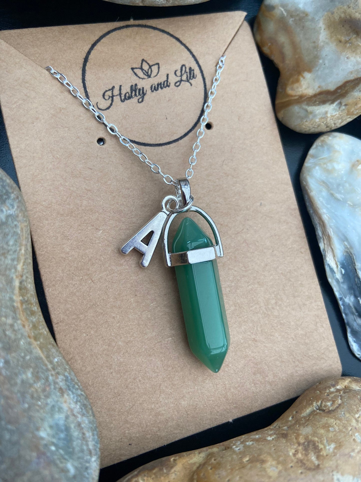 Crystal Green Adventurine Personalised Pendant Necklace, Alphabet Initial, Birthstone Charm, Adventurine Necklace, Crystal Necklace Gifts