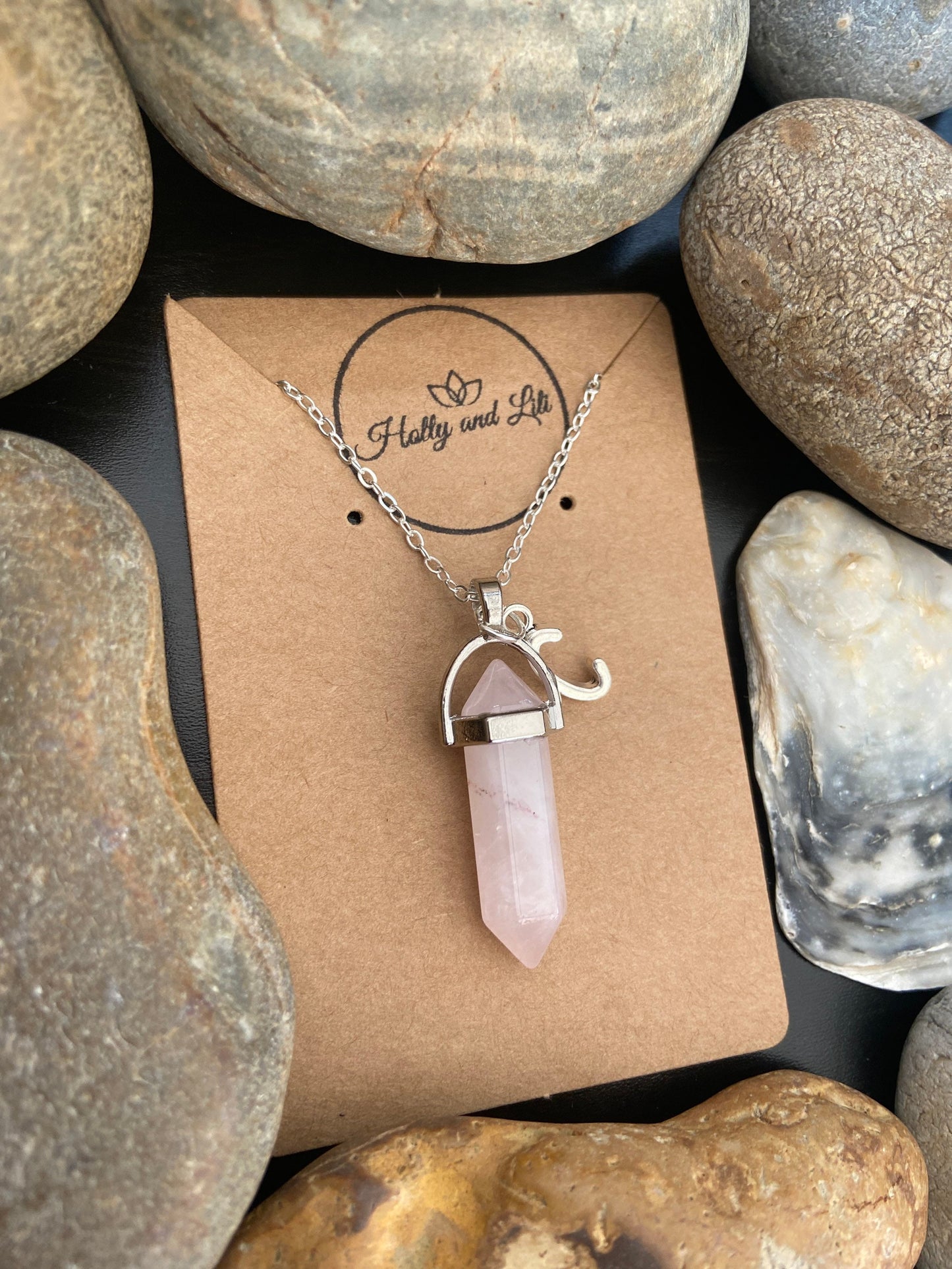 Crystal Rose Quartz Personalised Pendant Necklace With Alphabet Initial & Birthstone Charm, crystals, Raw Crystals, Valentines Gift, BFF