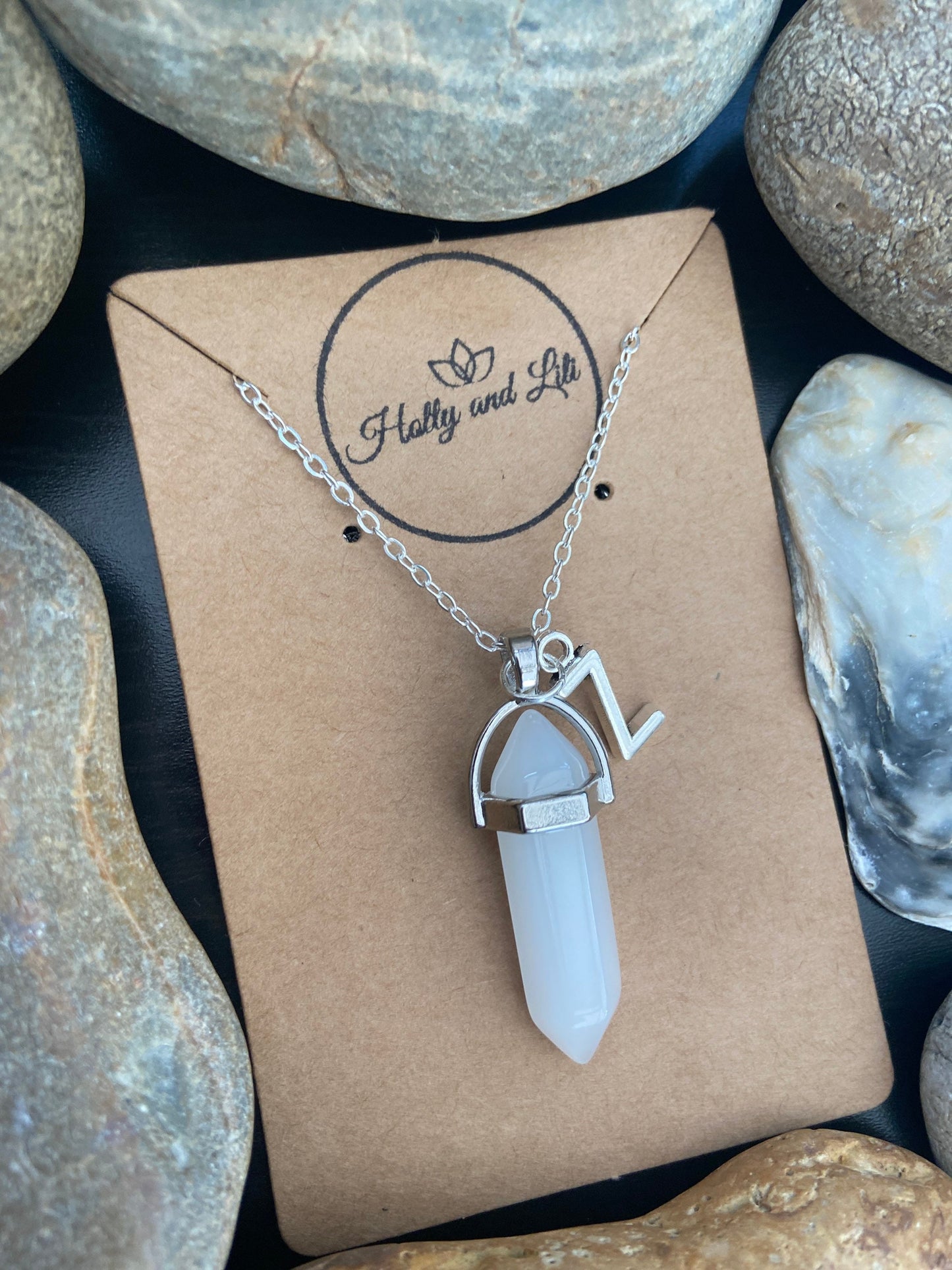 Crystal White Jade Personalised Pendant Necklace With Alphabet Initial & Birthstone Charm - Make It Your Way From Holly And Lili..