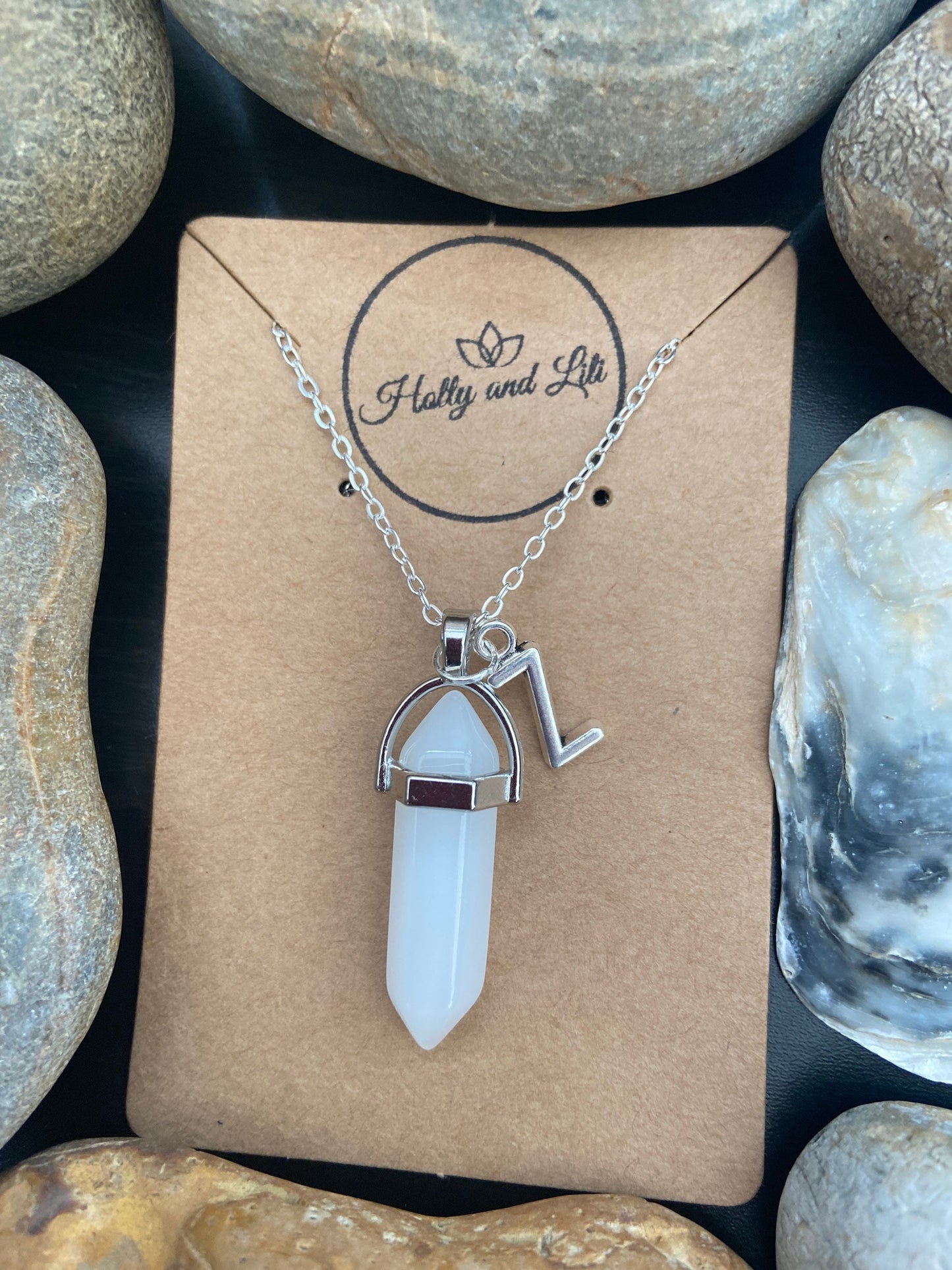 Crystal White Jade Personalised Pendant Necklace With Alphabet Initial & Birthstone Charm - Make It Your Way From Holly And Lili..