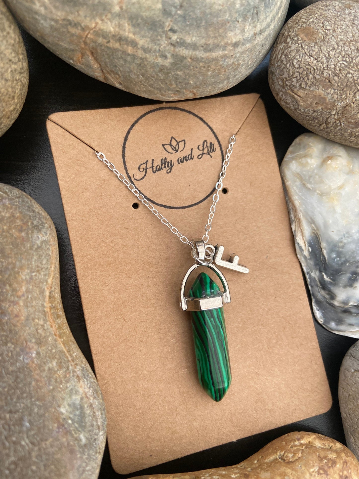 Crystal Malachite Personalised Pendant Necklace With Alphabet Initial & Birthstone Charm - Make It Your Way From Holly And Lili..