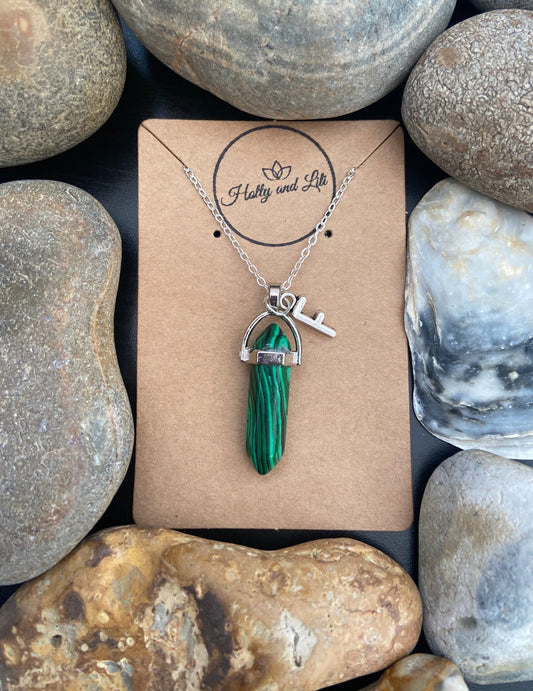 Crystal Malachite Personalised Pendant Necklace With Alphabet Initial & Birthstone Charm - Make It Your Way From Holly And Lili..