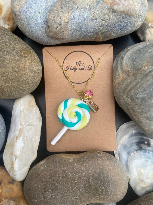 Lollipop White Multi, Personalised Pendant Charm Necklace, Alphabet Initials, Birthstone Charm, Gift for Daughter, First necklace, Unique