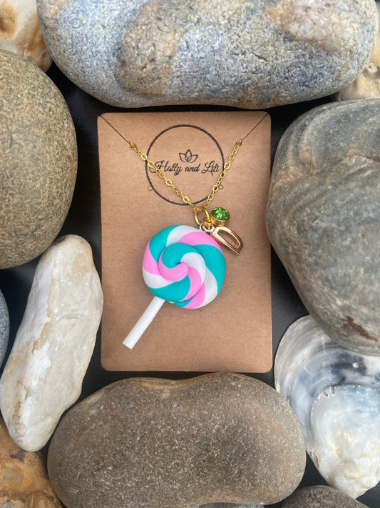 Lollipop Teal Multi, Personalised Pendant Charm Necklace, Alphabet Initials, Birthstone Charms, Cute Unique Gifts, Gift For , First Necklace