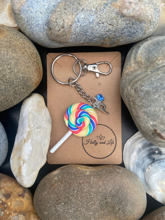 Lollipop Green Multi Personalised Keychain, Lolly Keyring, Alphabet Initials, Birthstone Charm, Candy Zipper Chain, Initial Keyring, For BFF