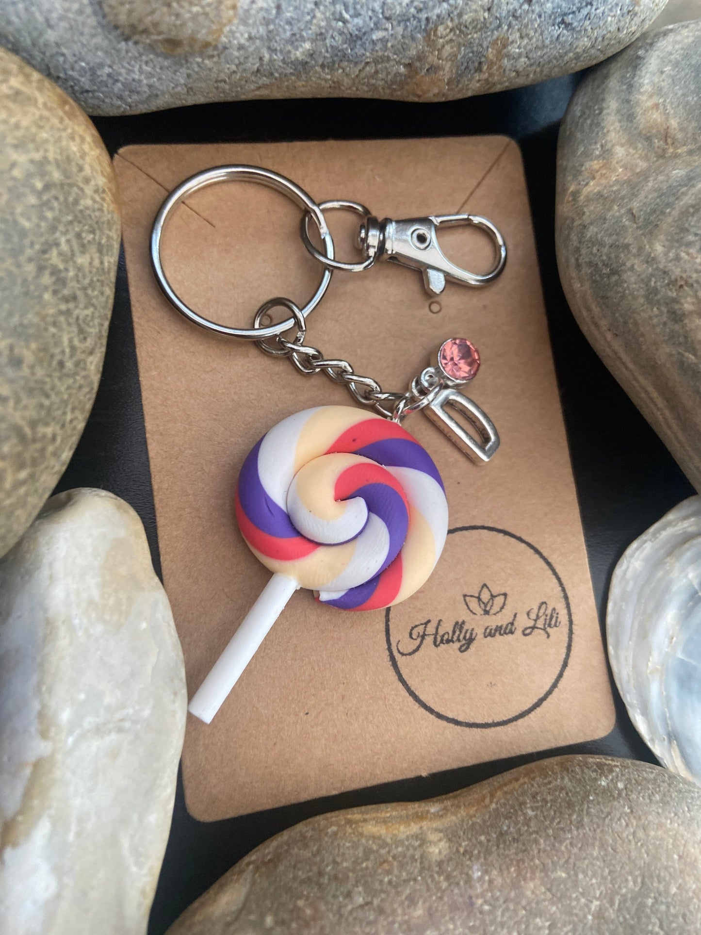 Lollipop Purple Multi Personalised Keychain, Lolly Keyring, Alphabet Initials,  Birthstone Charm, Initial Keyring, Candy Zipper Chain Gifts