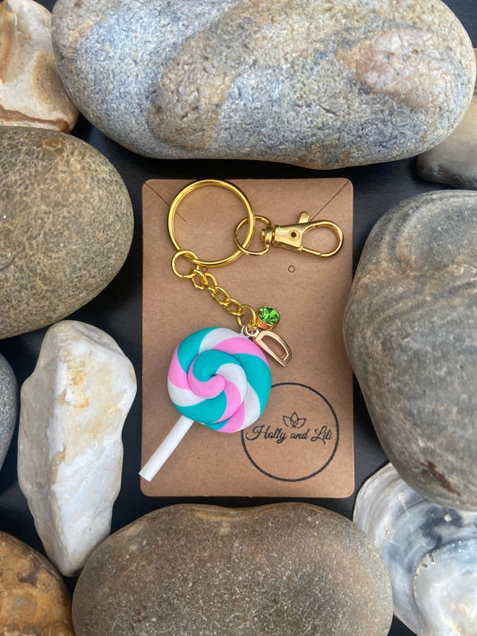 Lollipop Teal Multi Personalised Keychain, Lolly Keyring, Alphabet Initials, Birthstone Charm, Zipper Chain, Lollies Keyrings, Gift For Her