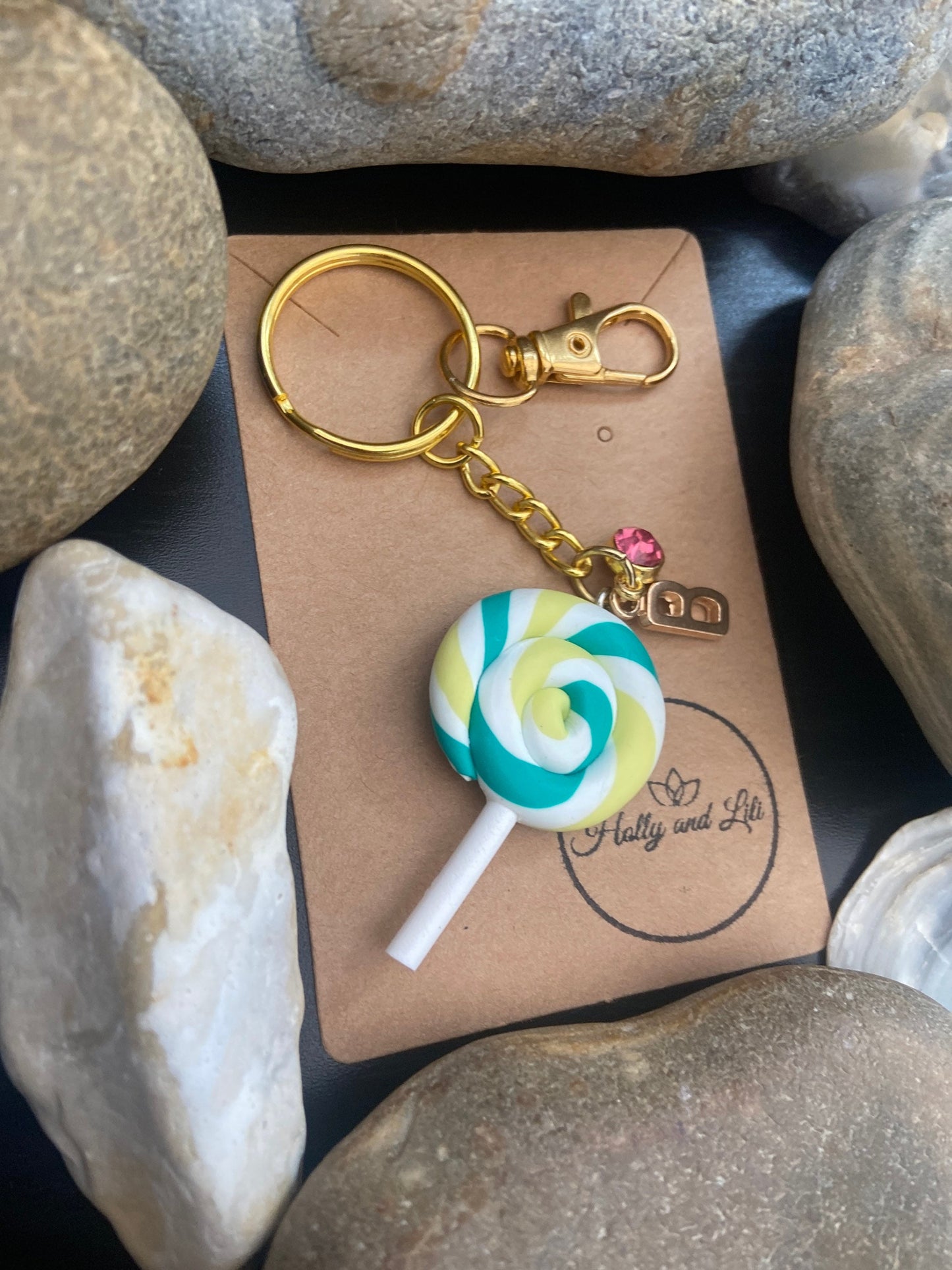 Lollipop White Multi Personalised Keychain, Lolly Keyring, Alphabet Initials,  Birthstone Charm, Lollies Zipper Chain, Candy Gifts For Her