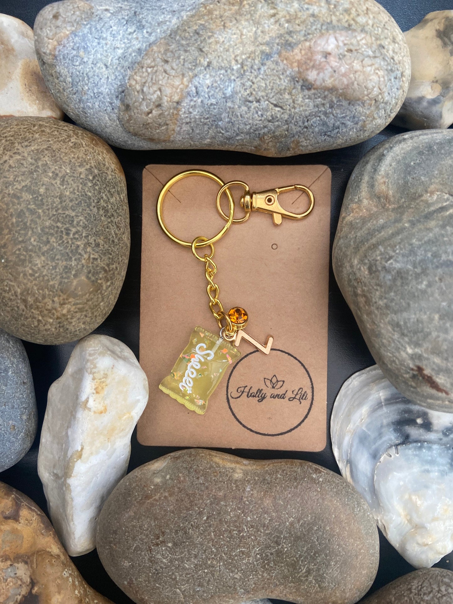 Sweet Yellow Personalised Keychain, Candy Keyring, Alphabet Initials,  Birthstone Charm, Sweeties Zipper Chain, Cute Novelty Gifts For BFF