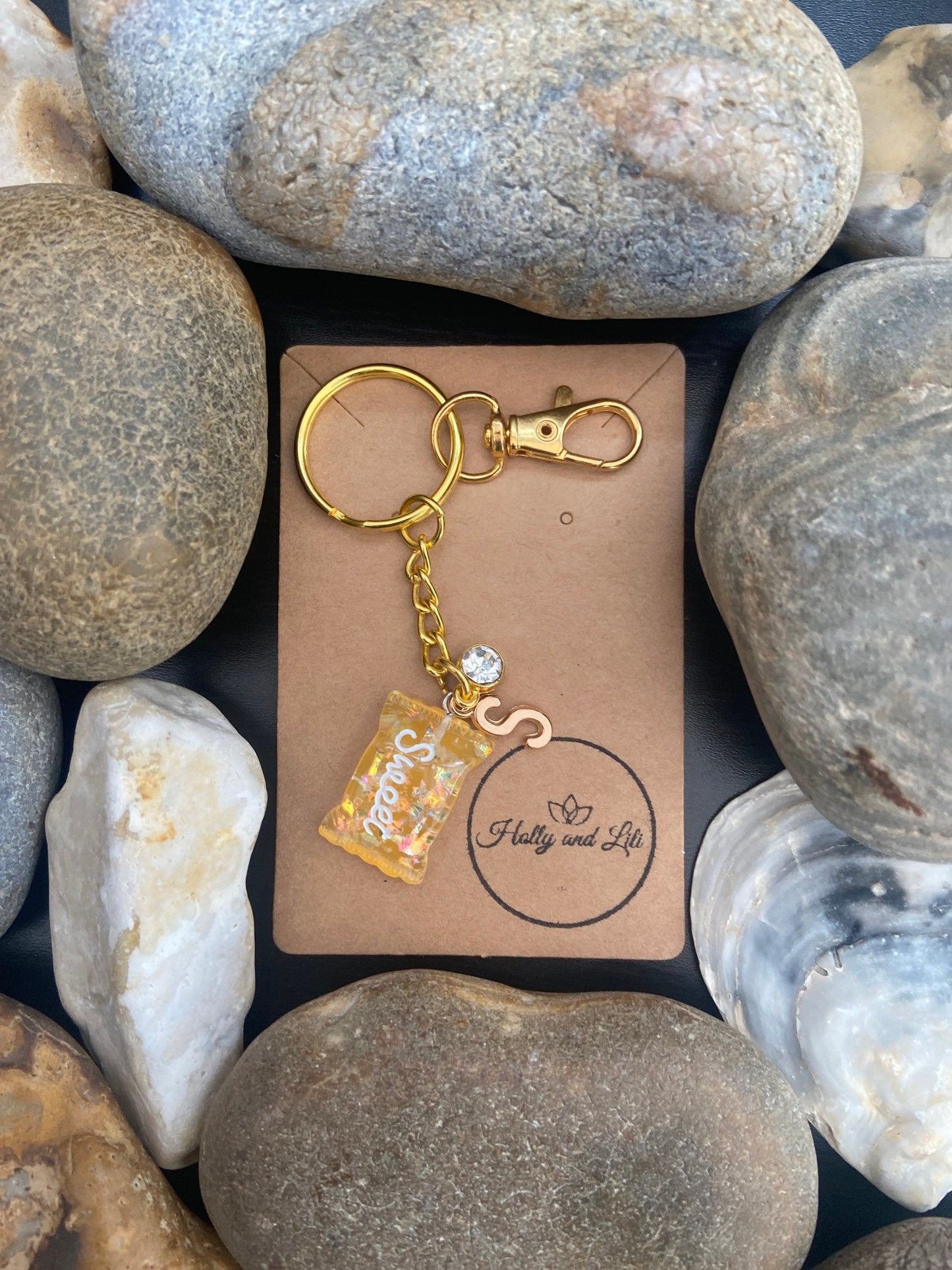 Sweet Style Orange Personalised Keychain, Sweeties Keyring, Candy Alphabet Initials, Sweeties Birthstone Charm, Zipper chain, First keyring