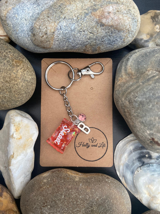 Sweet Style Red Personalised Keychain, Candy Keyring, Sweetie Zipper Chain, Alphabet Initials, Birthstone Charm,  Personalise Gift For BFF