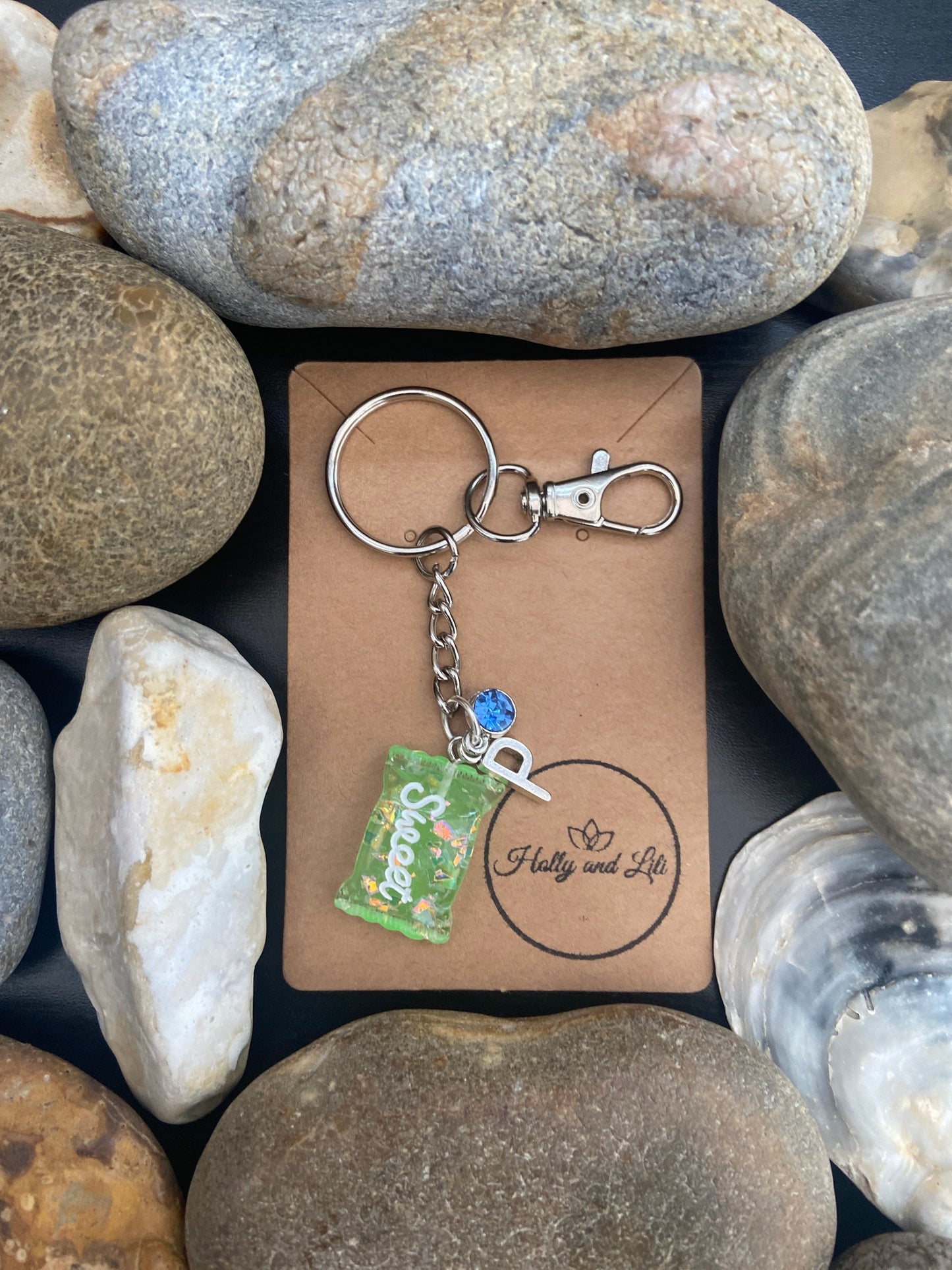 Sweet Candy Style Green Personalised Keychain, Sweetie Keyring, Alphabet Initials, Birthstone Charm,  Sweets Gift, First Keyring, Gift Bff