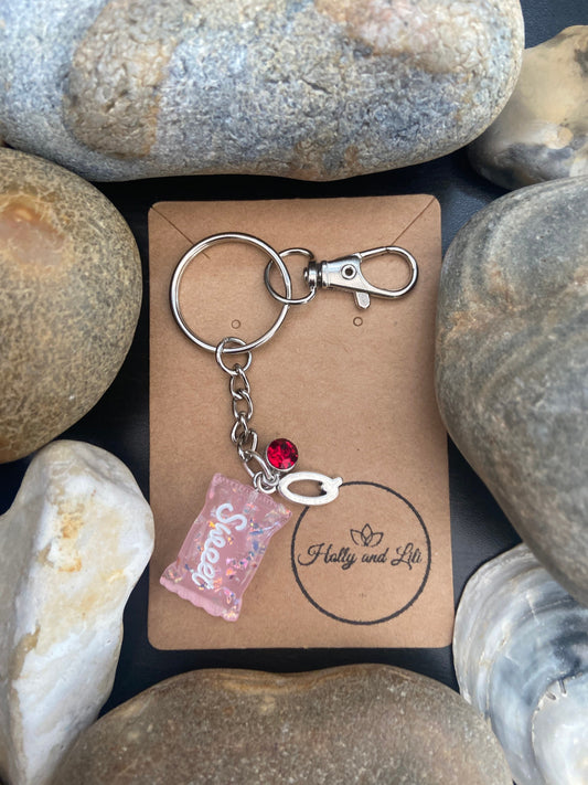 Sweet Style Light Pink Personalised Keychain, Sweetie Keyring, Alphabet Initials, Birthstone Charm, Zipper Chain, Cute Sweety Gift For BFF