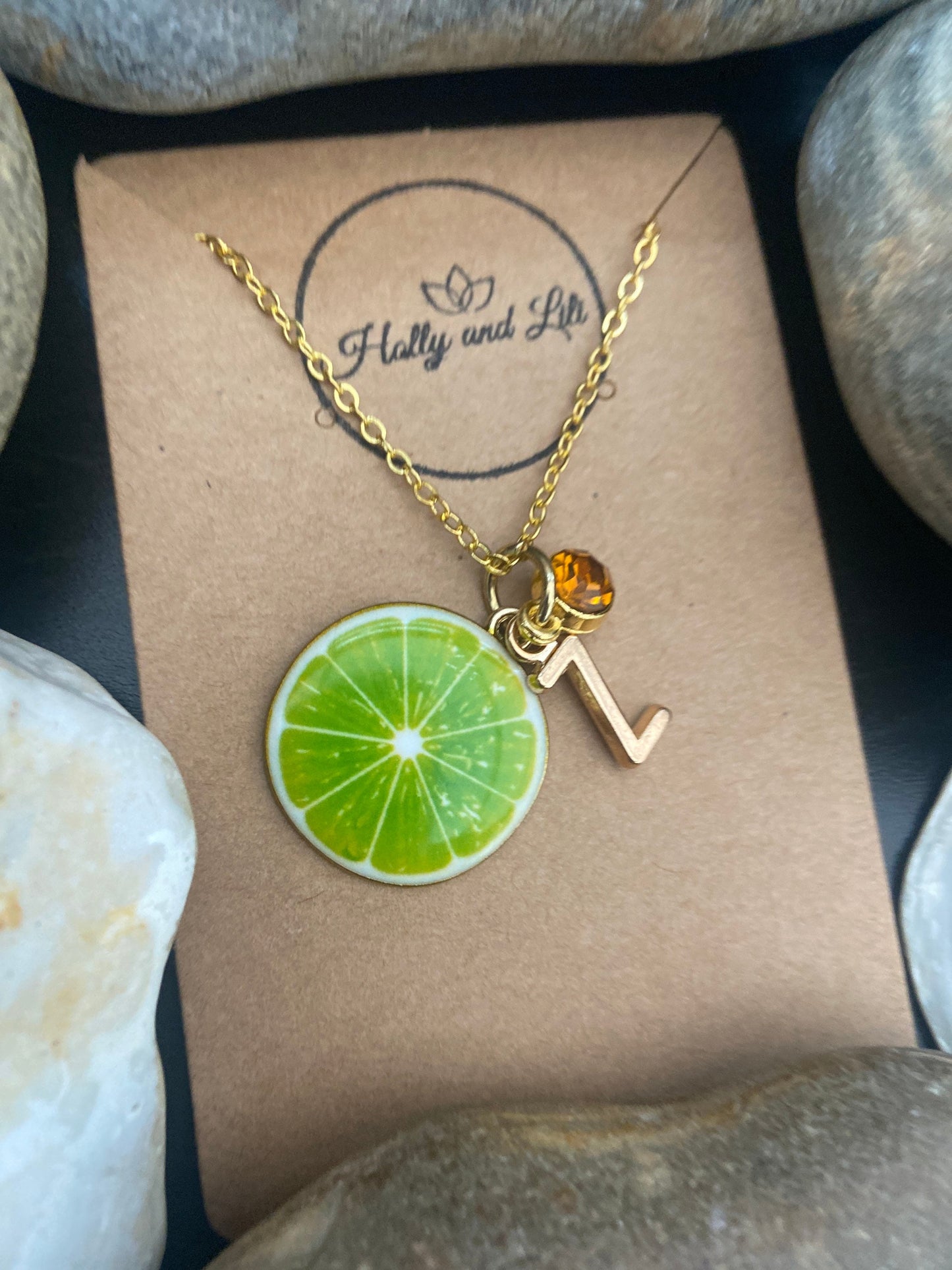 Lime Fruit Slice, Personalised Pendant Charm Necklace, Alphabet Initials, Birthstone Charms, Lime Necklace, Gifts For Daughter, Unique Cute