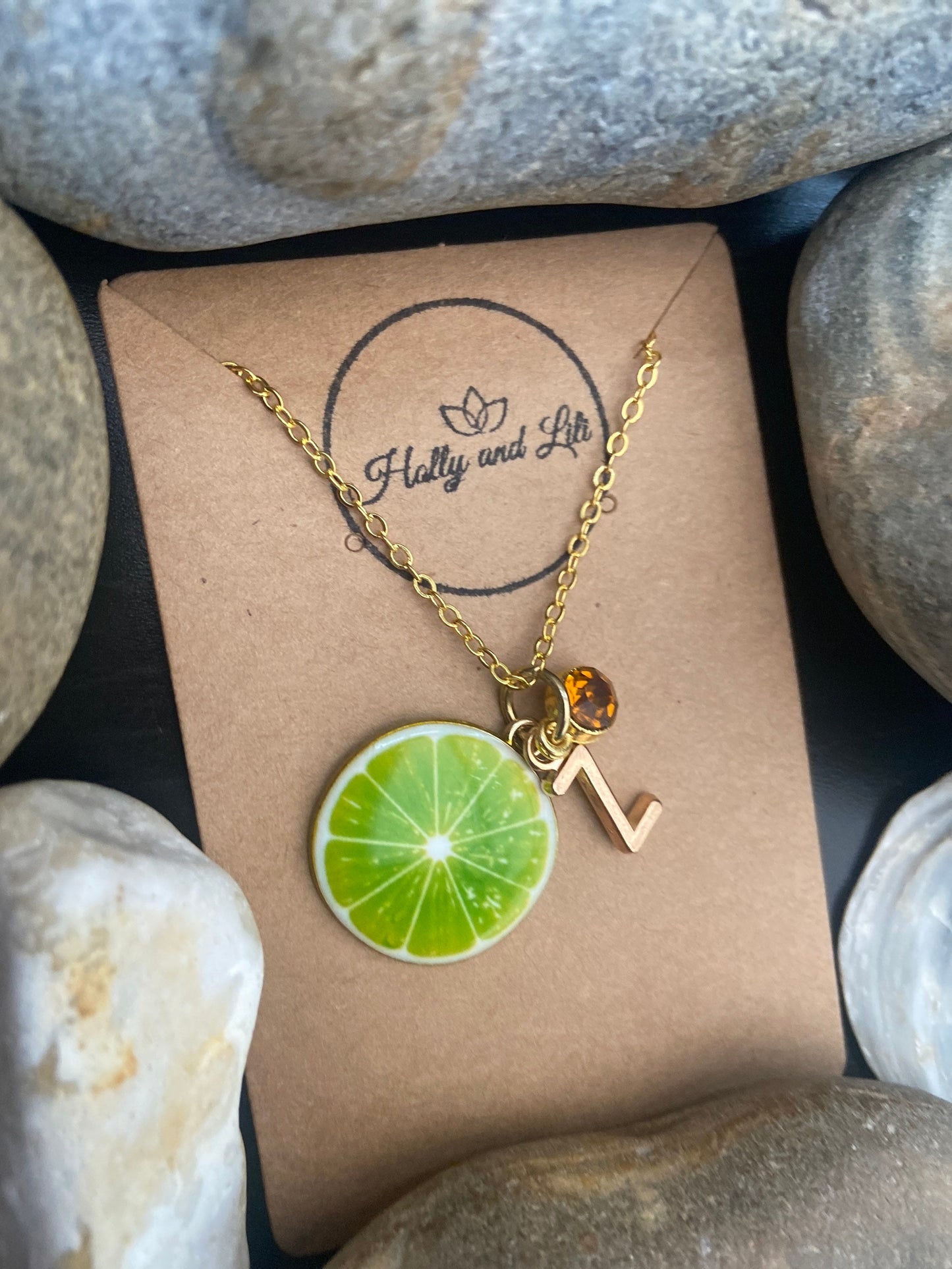 Lime Fruit Slice, Personalised Pendant Charm Necklace, Alphabet Initials, Birthstone Charms, Lime Necklace, Gifts For Daughter, Unique Cute