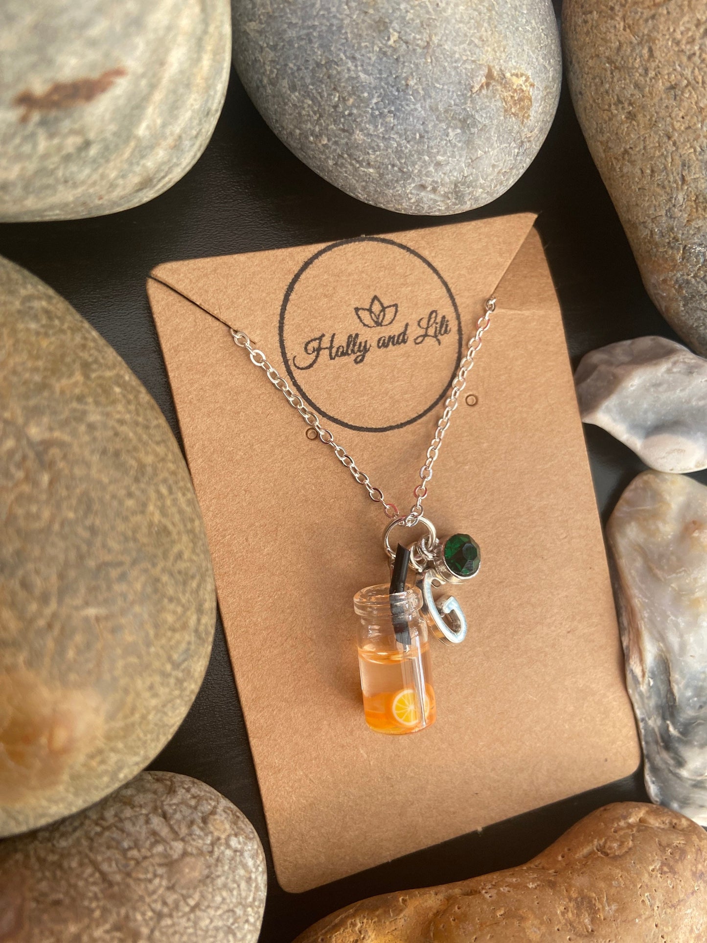 Orange Fruit Water Personalised Pendant Charm Necklace, Alphabet Initials, Birthstone Charm, First Necklace, Gift for daughter, Unique Gifts