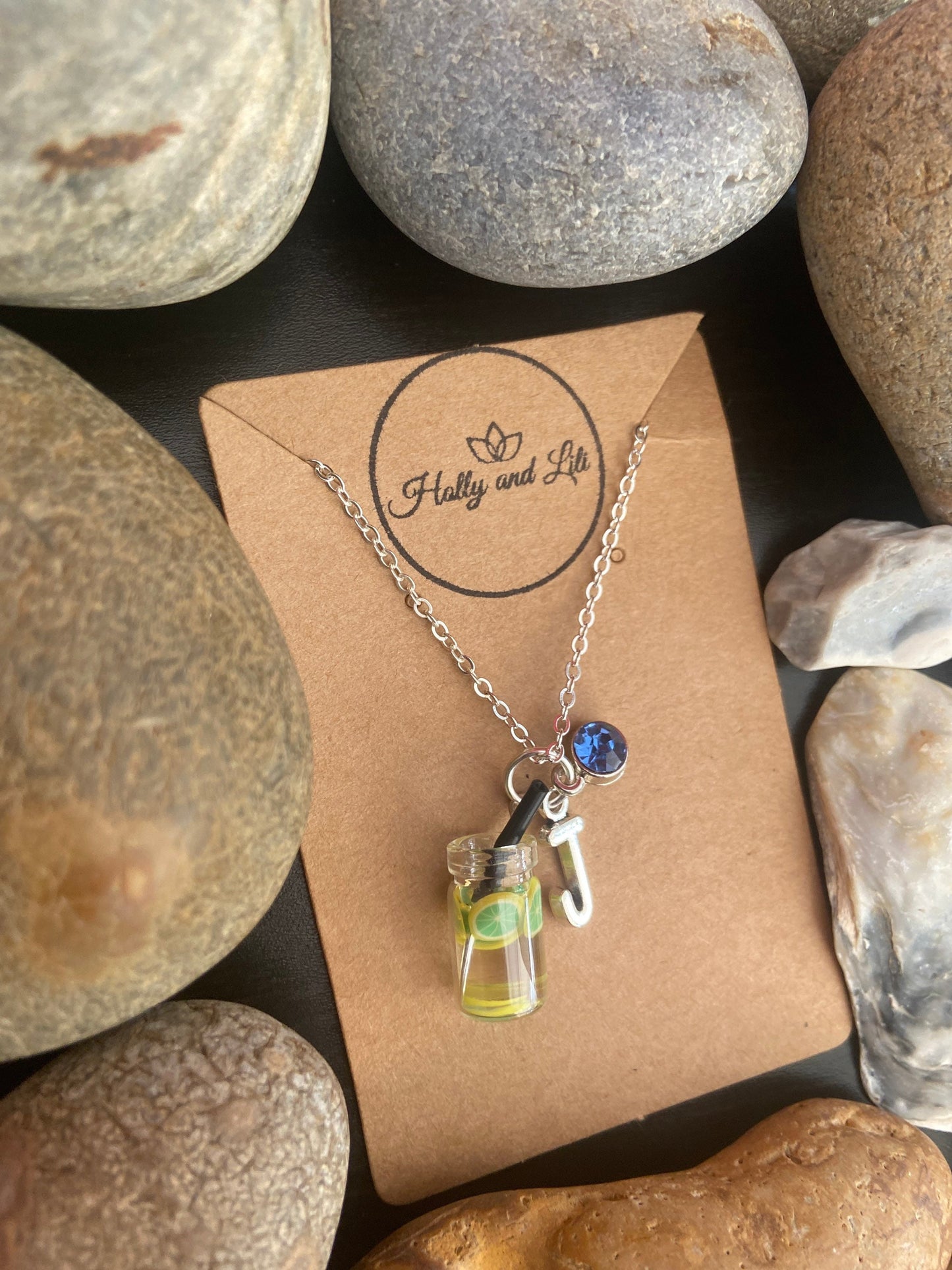 Lime Fruit Water Personalised Pendant Charm Necklace,  Alphabet Initials,  Birthstone Charm, First Necklace, Gift For Her, Cute Unique Gift