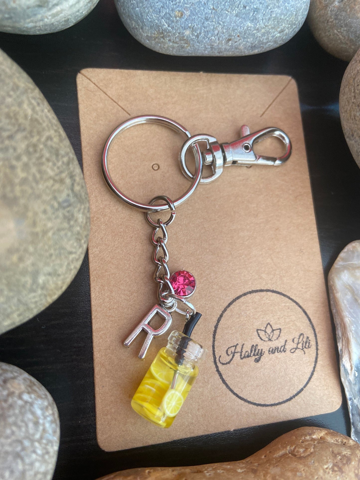 Lemons Fruit Water Boba Personalised Keychain, Lemon Keyring, Alphabet Initials,  Birthstone Charm, Citrus Zipper Chain, Initial Keychain