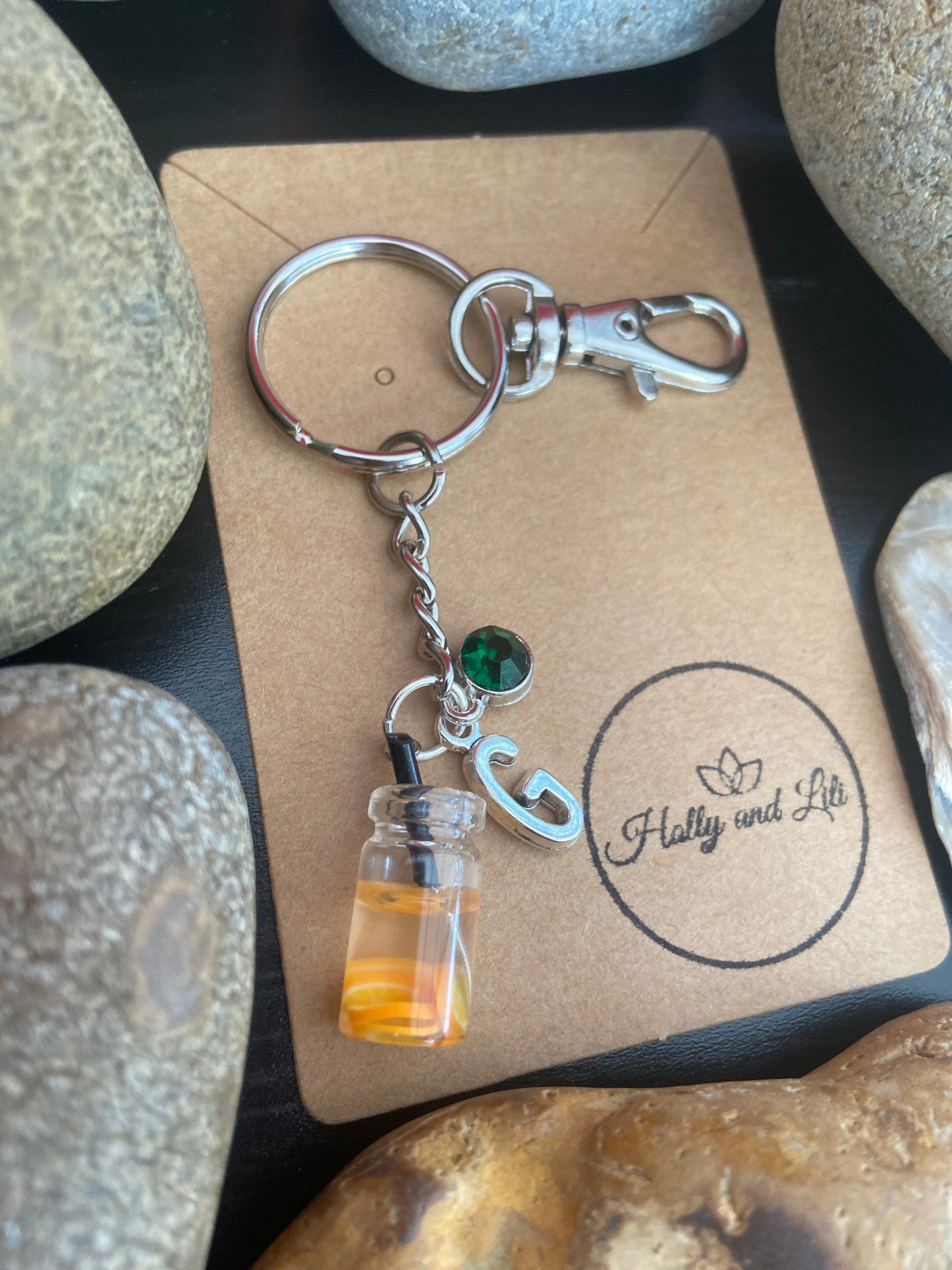 Orange Fruit Keyring, Personalised Novelty Keychain, Alphabet Initials, Initials Keyring, Birthstone Charm, Oranges Zipper chain, Boba Gifts