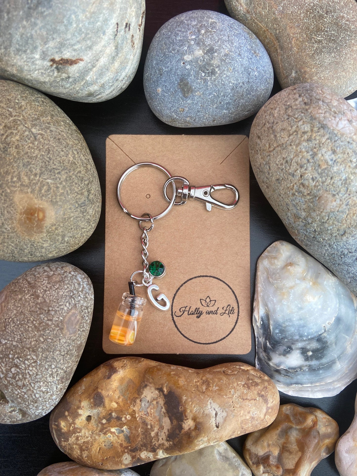 Orange Fruit Keyring, Personalised Novelty Keychain, Alphabet Initials, Initials Keyring, Birthstone Charm, Oranges Zipper chain, Boba Gifts