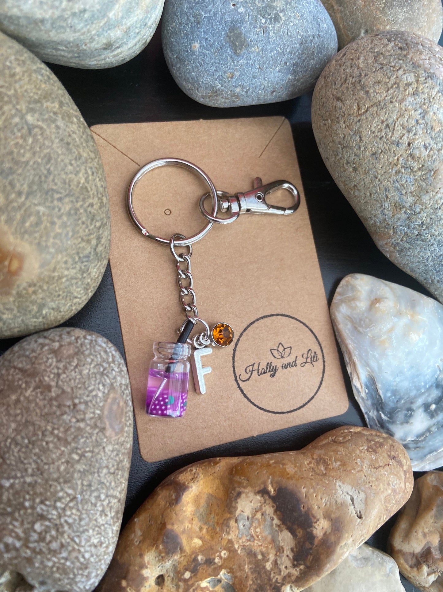 Grapes Fruit Water, Boba Personalised Keychain, Bubble Keyring, Alphabet Initials, Birthstone Charm, Initial Keyrings, Novelty Zipper Chains