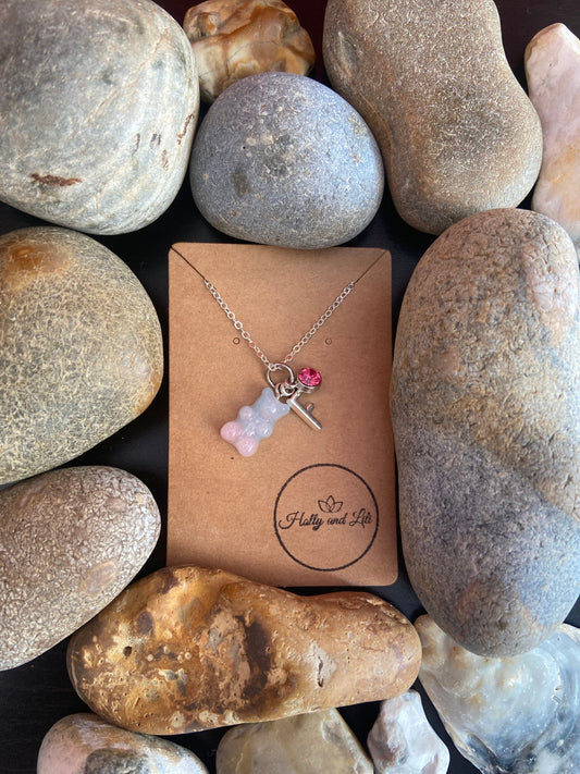 Gummy Bear Blue-Pink Style Personalised Pendant Charm Necklace - Personalise Your Alphabet Initials & Birthstone Charm From Holly And Lili