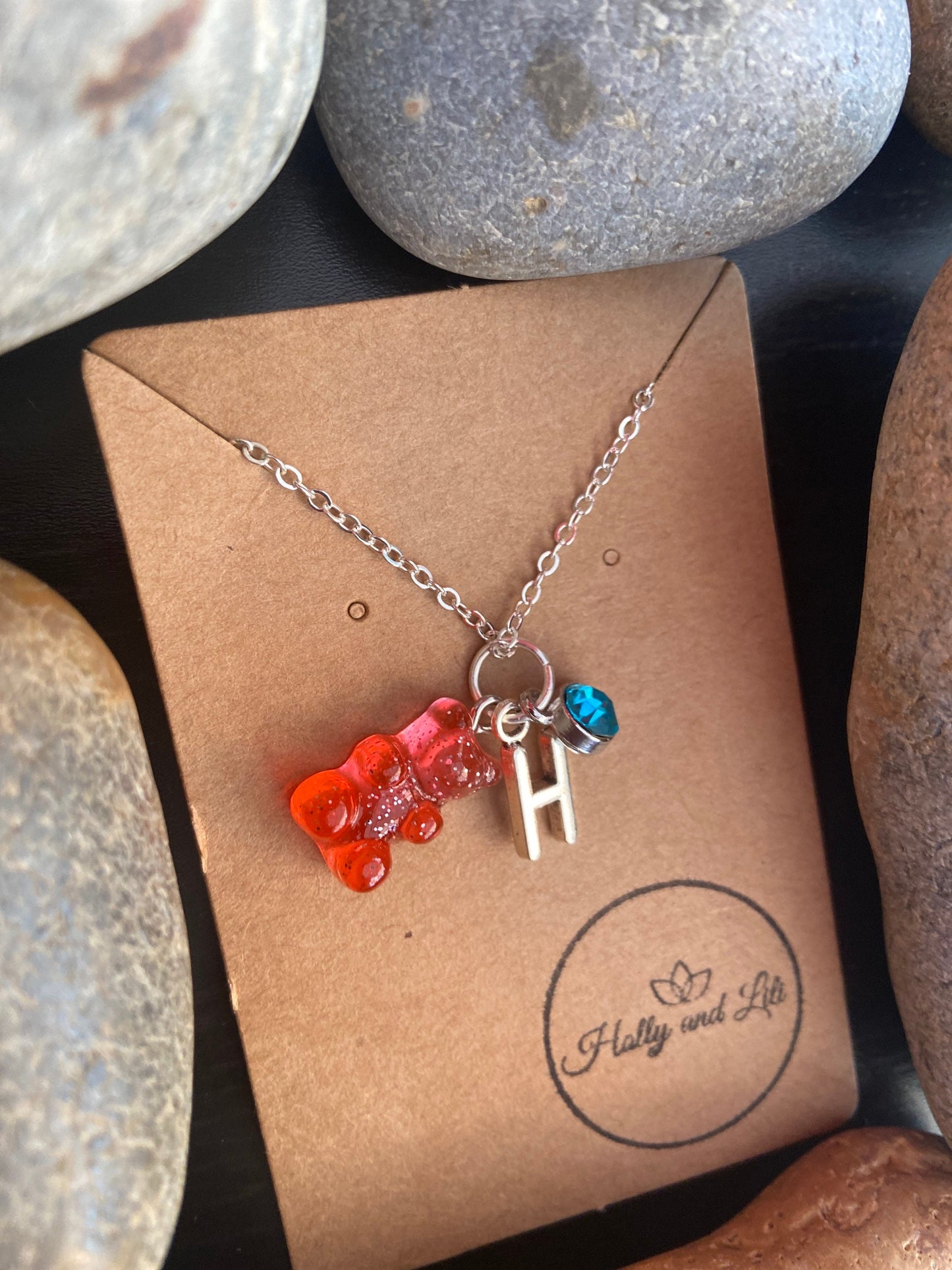 Gummy Bear, Red-Clear Style, Personalised Pendant Charm Necklace, Alphabet Initials, Birthstone Charm, Teddy, First Necklace, Novelty Gifts