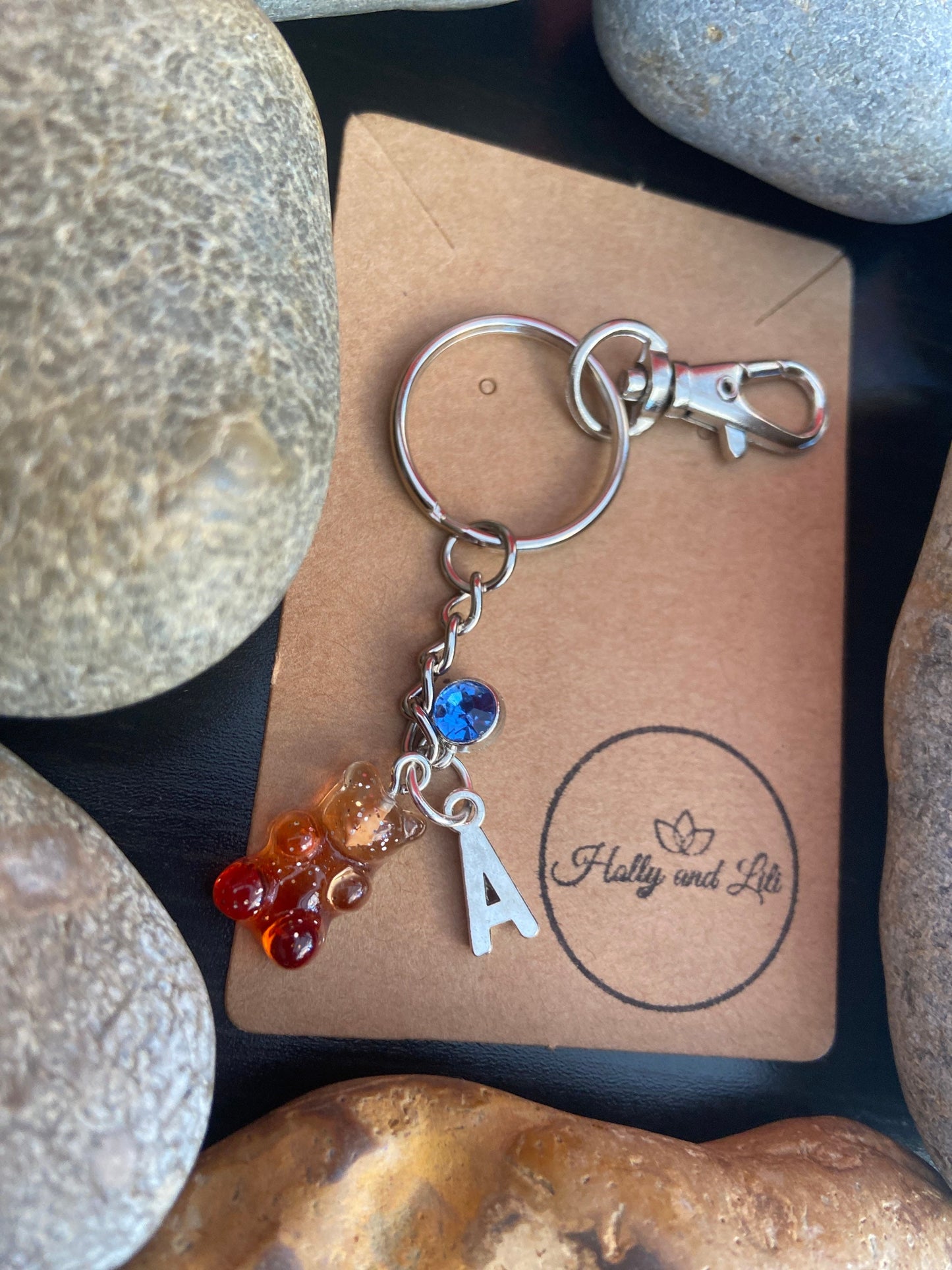 Gummy Bear Cola Style, Personalised Keychain, Teddy Keyring, Alphabet Initials, Birthstone Charm, Novelty Zipper Chain, Initial Keyring gift