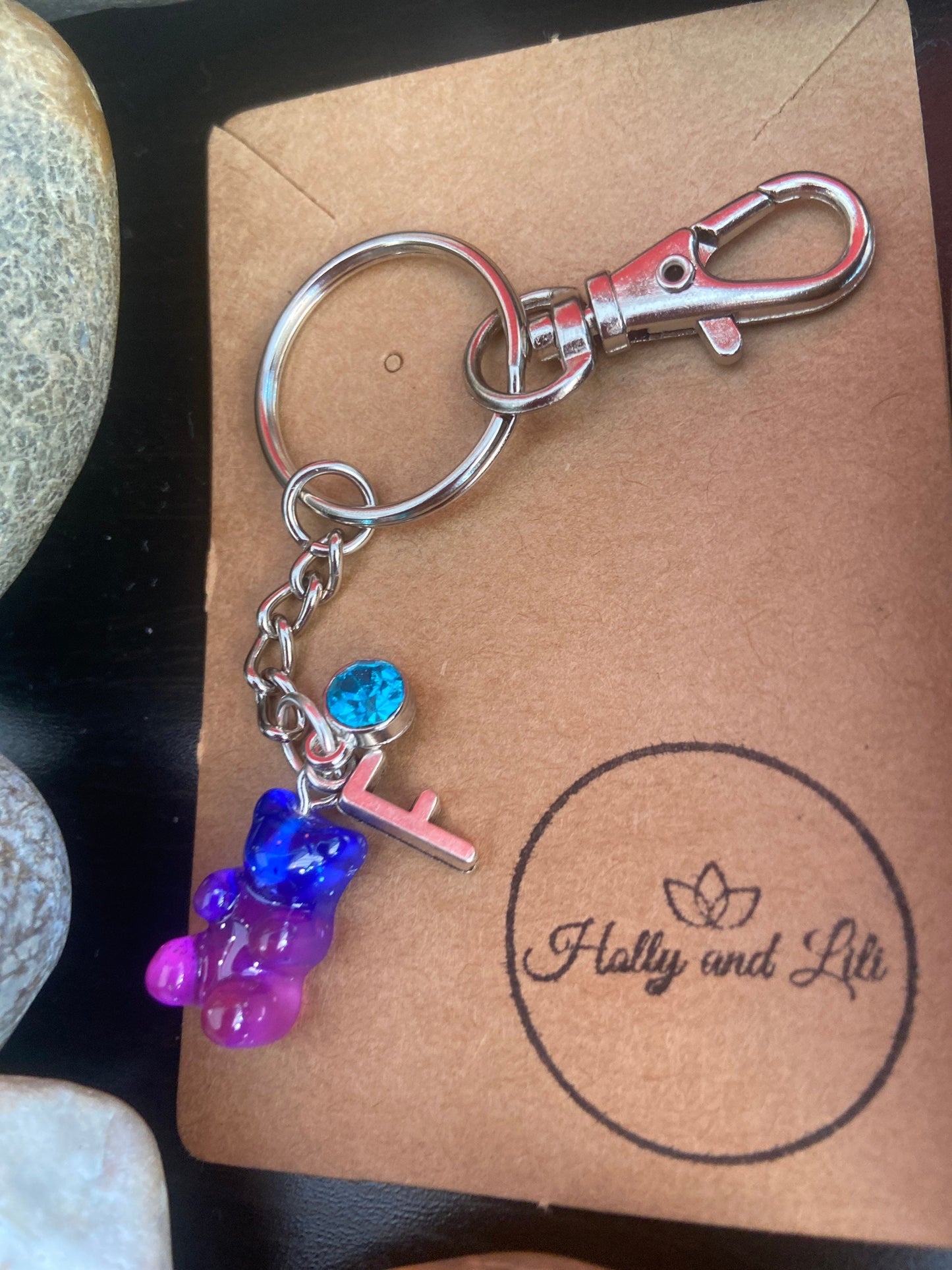 Gummy Bear Blue-Pink Style Personalised Keychain, Teddy Bear Keyring, Alphabet Initials, Birthstone Charm,  Gummy Zipper Chain, Gift For Bff