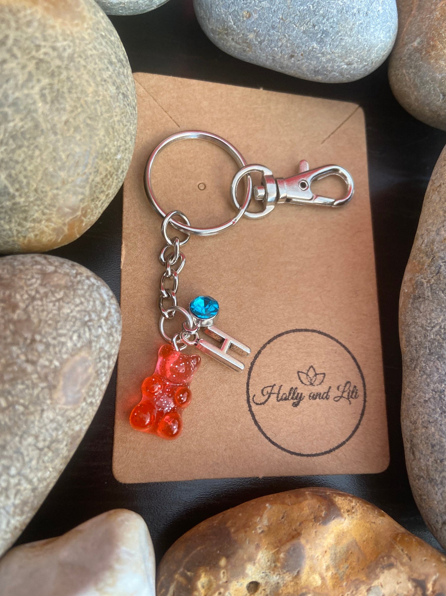 Gummy Bear Red-Clear Style Personalised Keychain, Novelty Keyring, Alphabet Initials, Birthstone Charm, Cute Teddy Bear Personalised Gifts