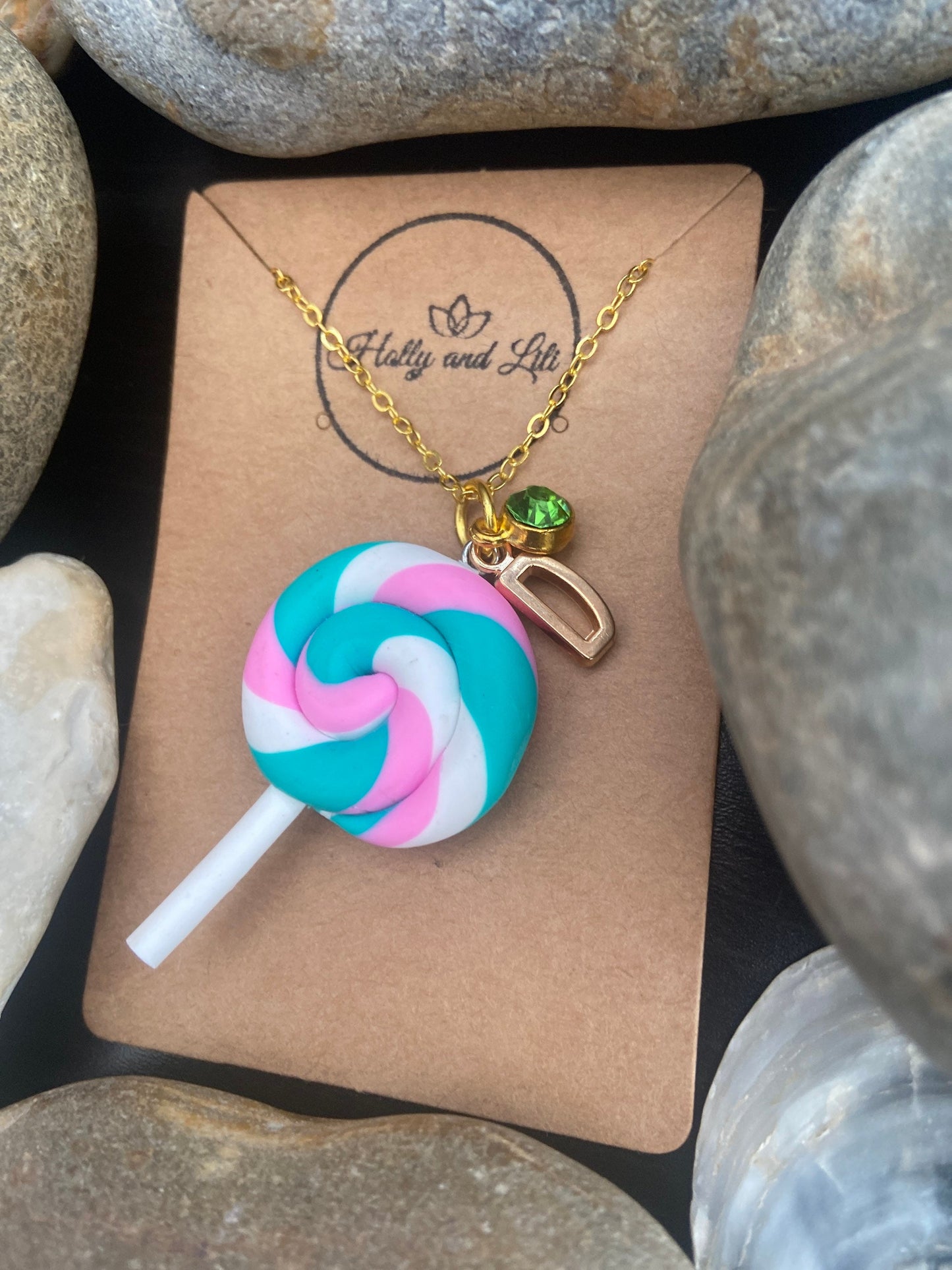 Lollipop Teal Multi, Personalised Pendant Charm Necklace, Alphabet Initials, Birthstone Charms, Cute Unique Gifts, Gift For , First Necklace