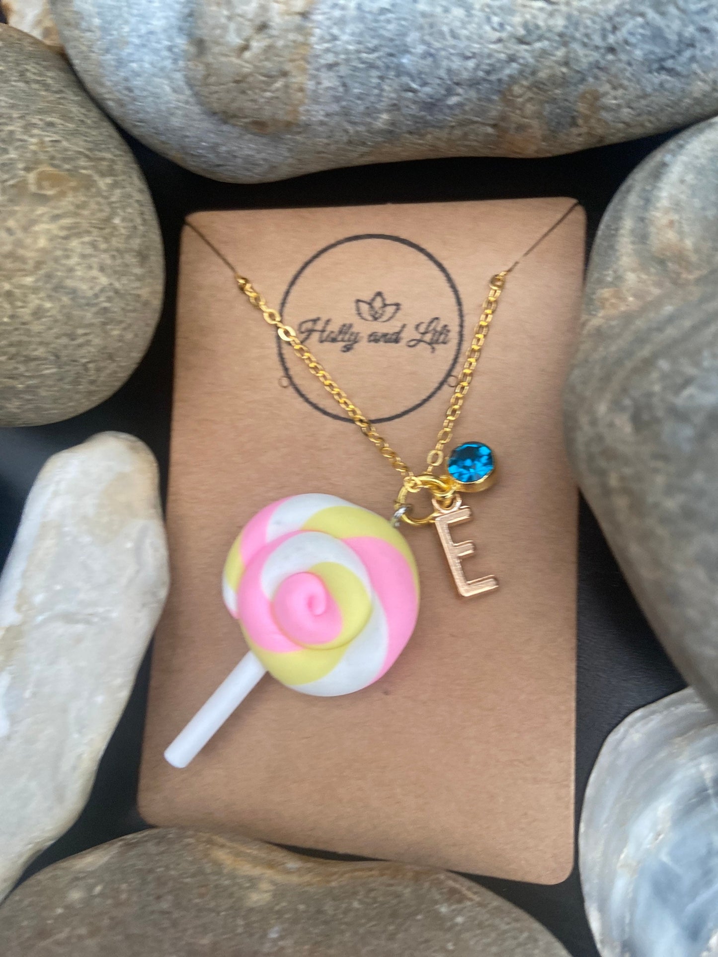 Lollipop Yellow Multi, Personalised Pendant Charm Necklace, Alphabet Initials, Birthstone Charm, First Necklace, Gift For daughter, Unique