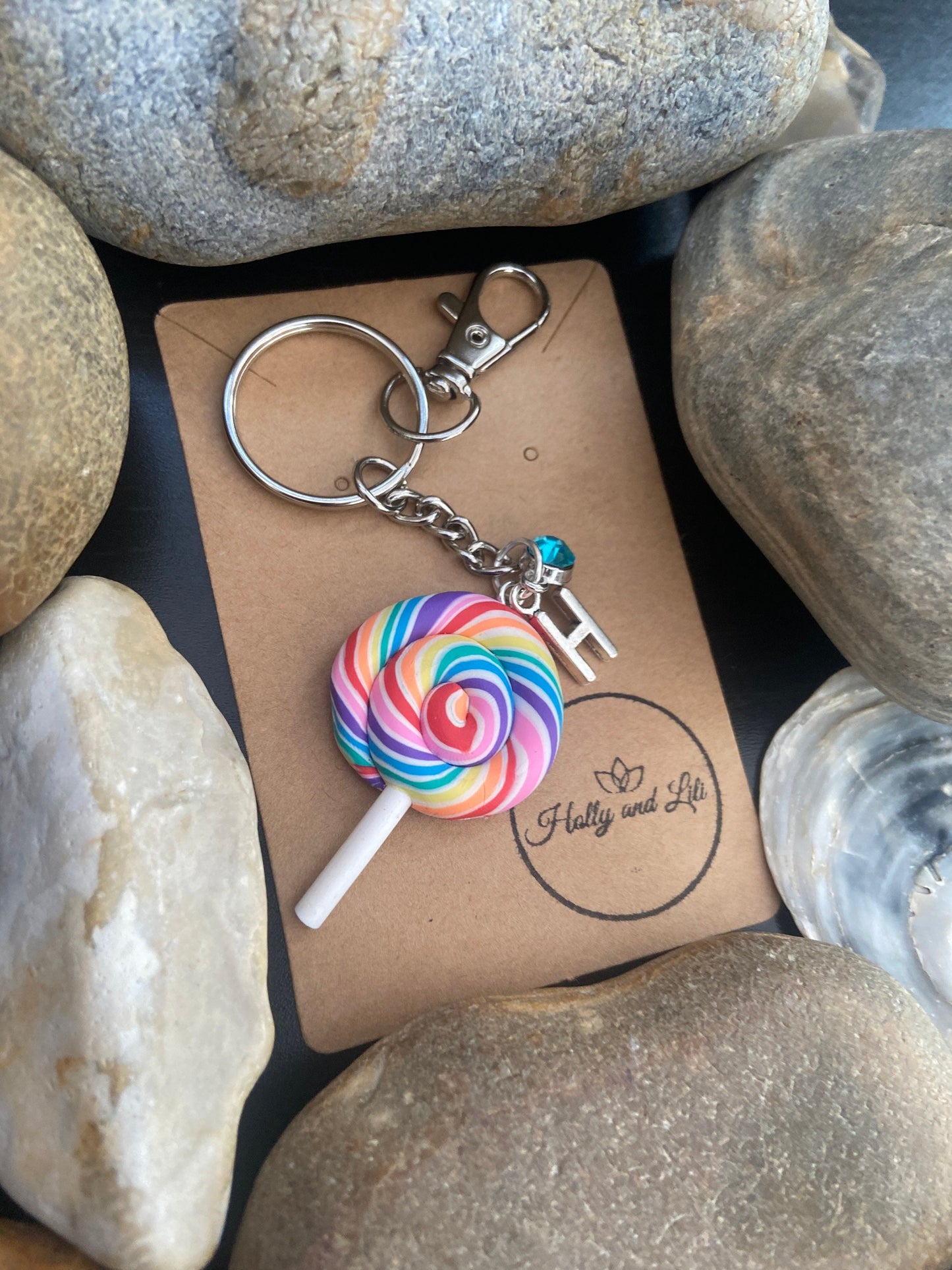 Lollipop Orange Multi Personalised Keychain, Lolly Keyring, Alphabet Initials, Birthstone Charm, First Keyring, Zipper Chain, Key-Ring Gifts