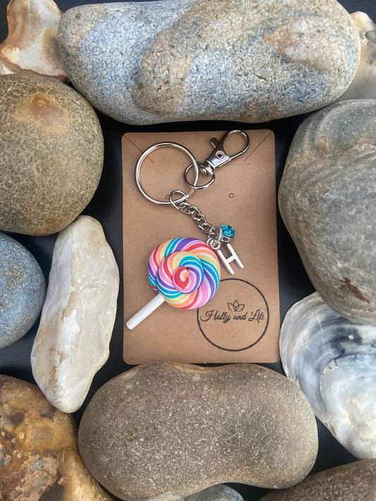 Lollipop Orange Multi Personalised Keychain, Lolly Keyring, Alphabet Initials, Birthstone Charm, First Keyring, Zipper Chain, Key-Ring Gifts