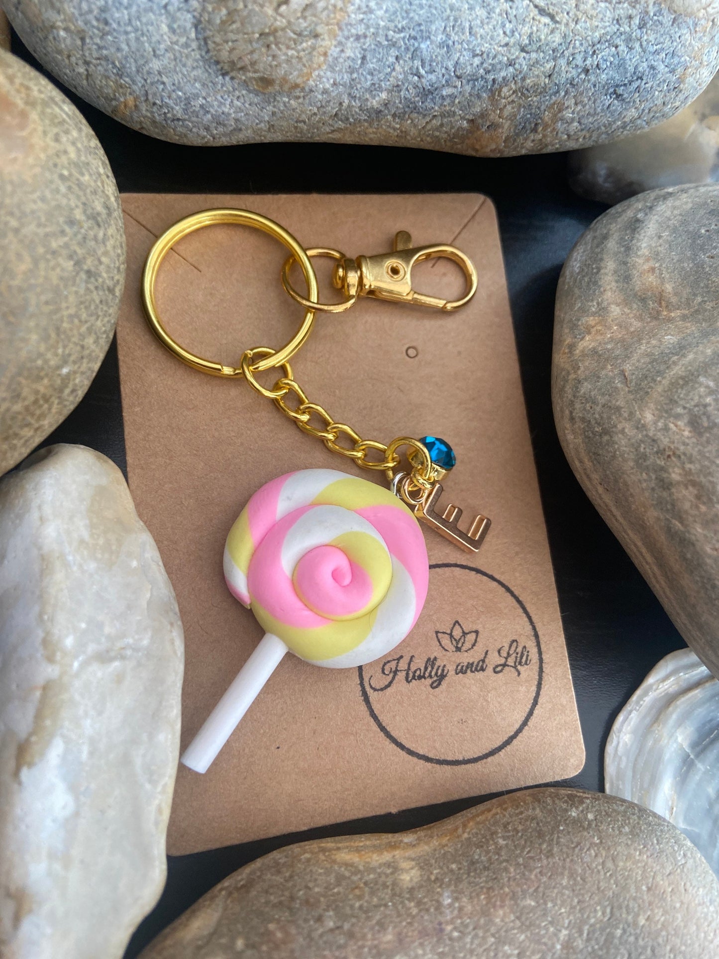 Lollipop Yellow Multi Personalised Keychain, Lollies Keyring, Alphabet Initials, Birthstone Charm, Lolly Zipper Chain, First Keyring, Unique