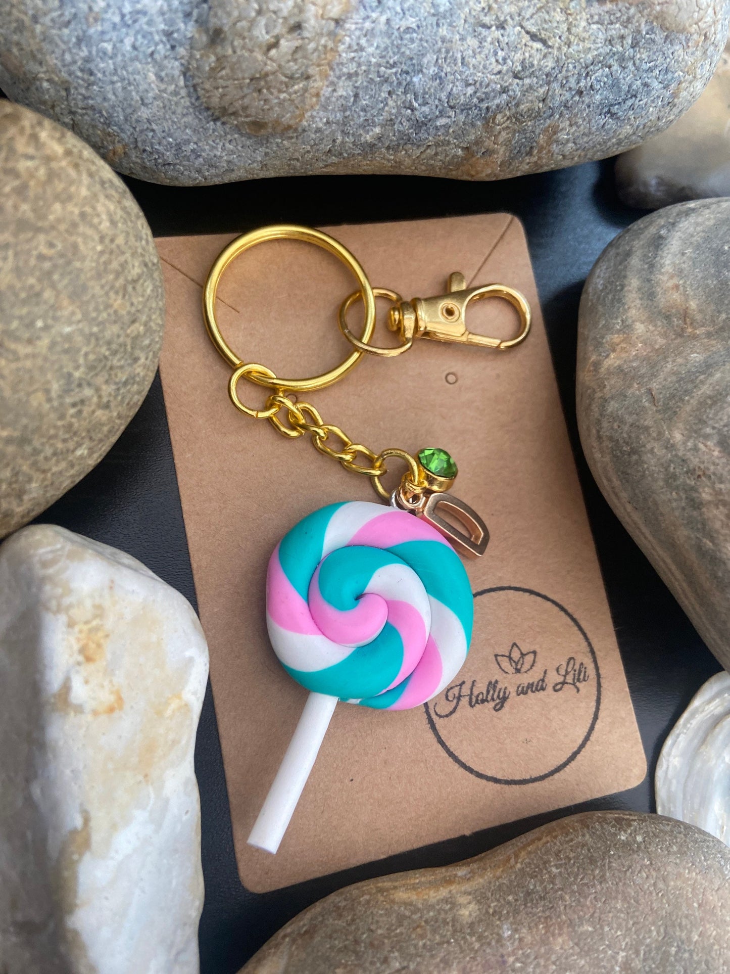 Lollipop Teal Multi Personalised Keychain, Lolly Keyring, Alphabet Initials, Birthstone Charm, Zipper Chain, Lollies Keyrings, Gift For Her