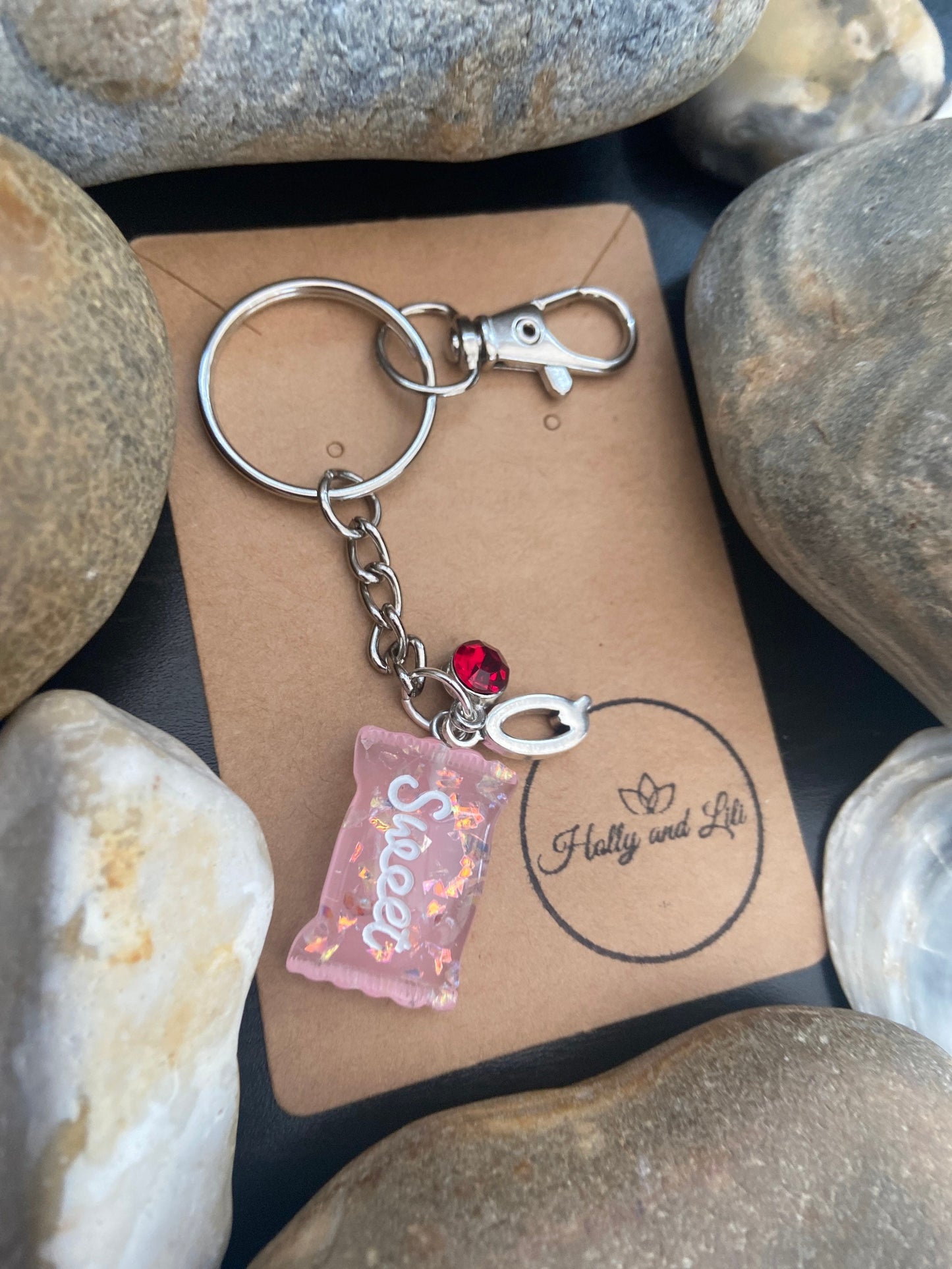 Sweet Style Light Pink Personalised Keychain, Sweetie Keyring, Alphabet Initials, Birthstone Charm, Zipper Chain, Cute Sweety Gift For BFF