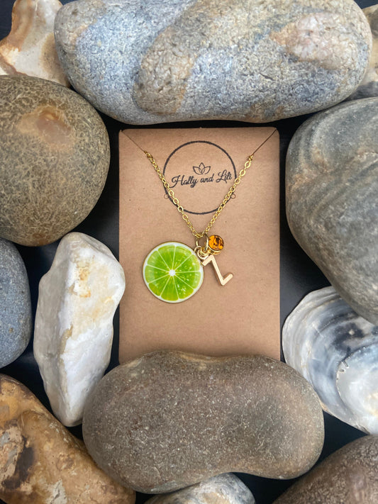 Lime Fruit Slice, Personalised Pendant Charm Necklace, Alphabet Initials, Birthstone Charms, Lime Necklace, Gifts For Daughter, Unique Cute