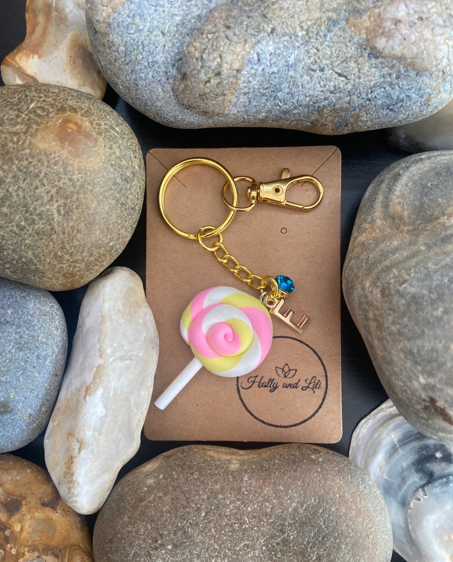 Lollipop Yellow Multi Personalised Keychain, Lollies Keyring, Alphabet Initials, Birthstone Charm, Lolly Zipper Chain, First Keyring, Unique