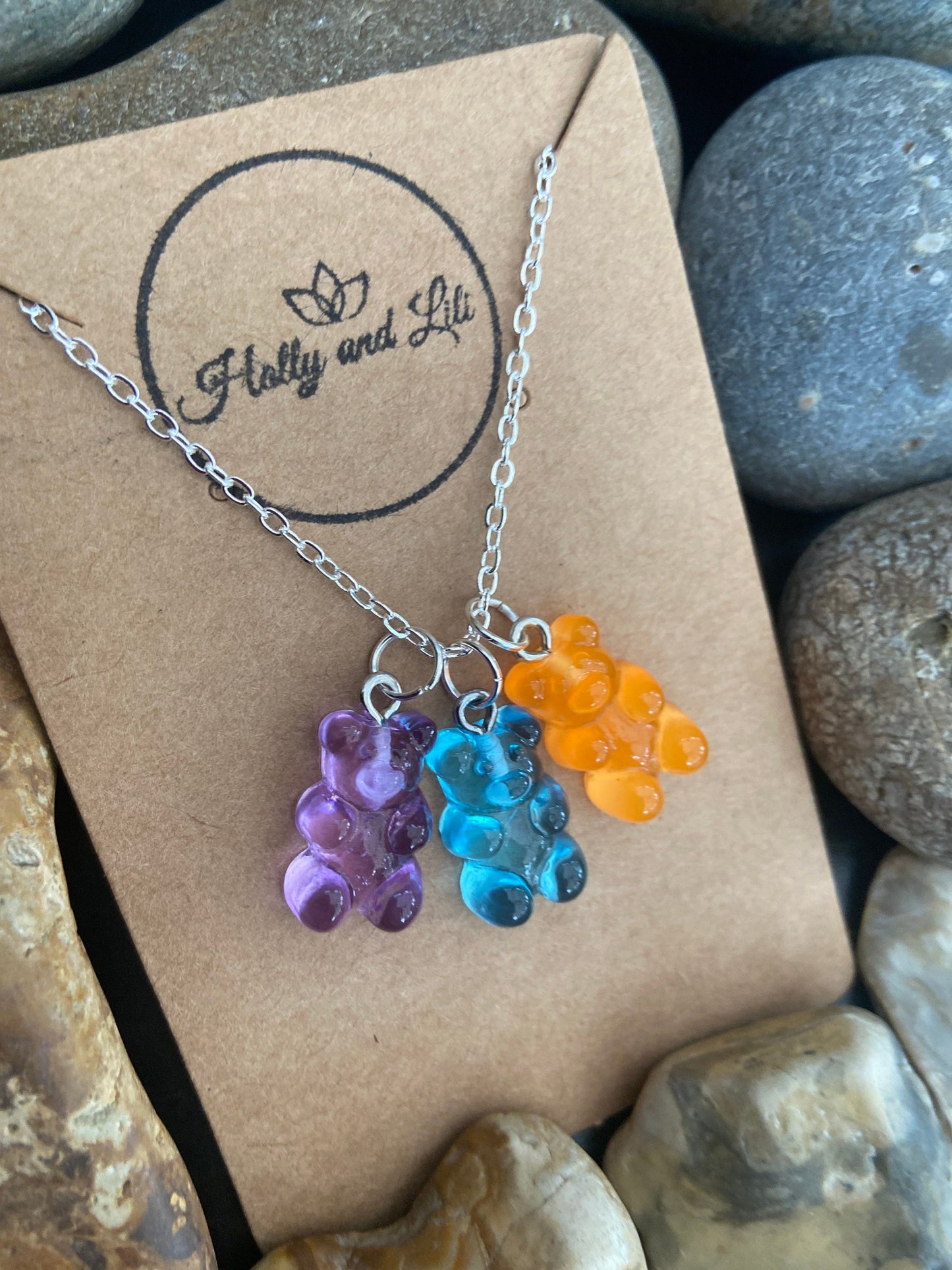 Gummy Bear 3 Charm Necklace, 9 Colours, Personalised Novelty Gummy Bea,r, Teddy Bear, First Pendant Necklace, Cute Gift From Holly And Lili