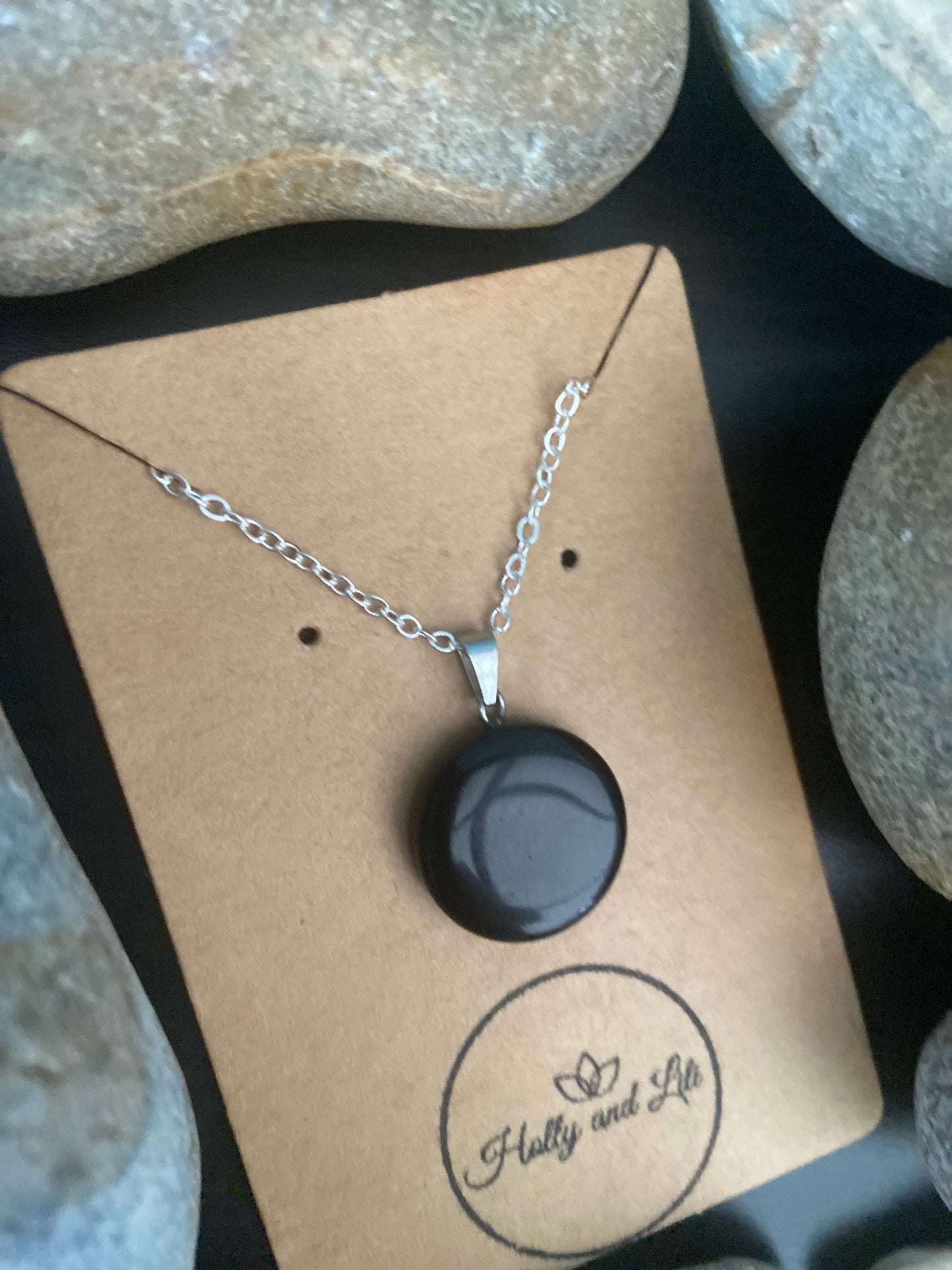 Black Onyx Crystal Personalised Pendant Necklace, Alphabet Initial, Birthstone Charm, Round Crystal Charm, Crystal Agate, Sand Stone Chains