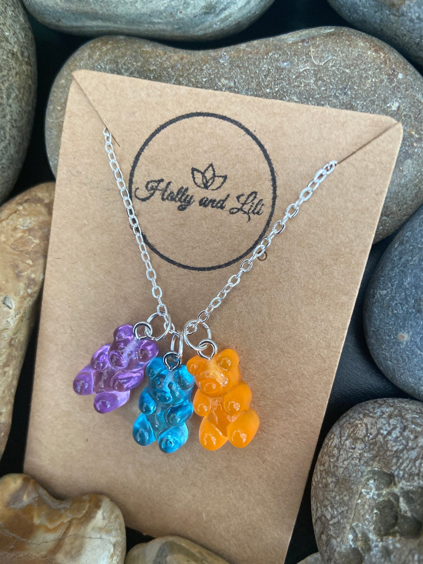 Gummy Bear 3 Charm Necklace, 9 Colours, Personalised Novelty Gummy Bea,r, Teddy Bear, First Pendant Necklace, Cute Gift From Holly And Lili