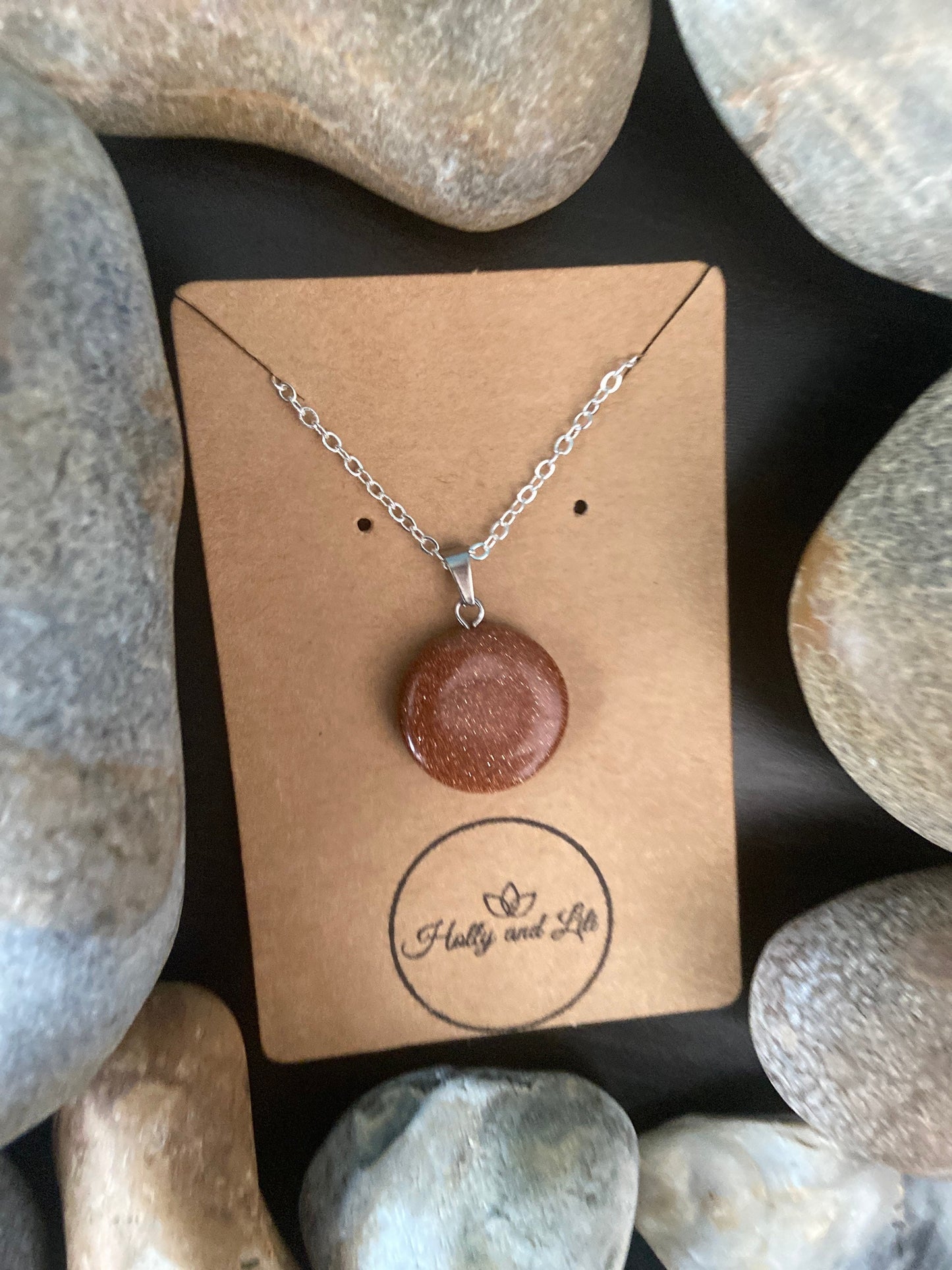 Goldstone Worry Crystal Personalised Pendant Necklace, Alphabet Initial, Birthstone Charm, Round Crystal Charm, Crystal Agate, Sand Stone